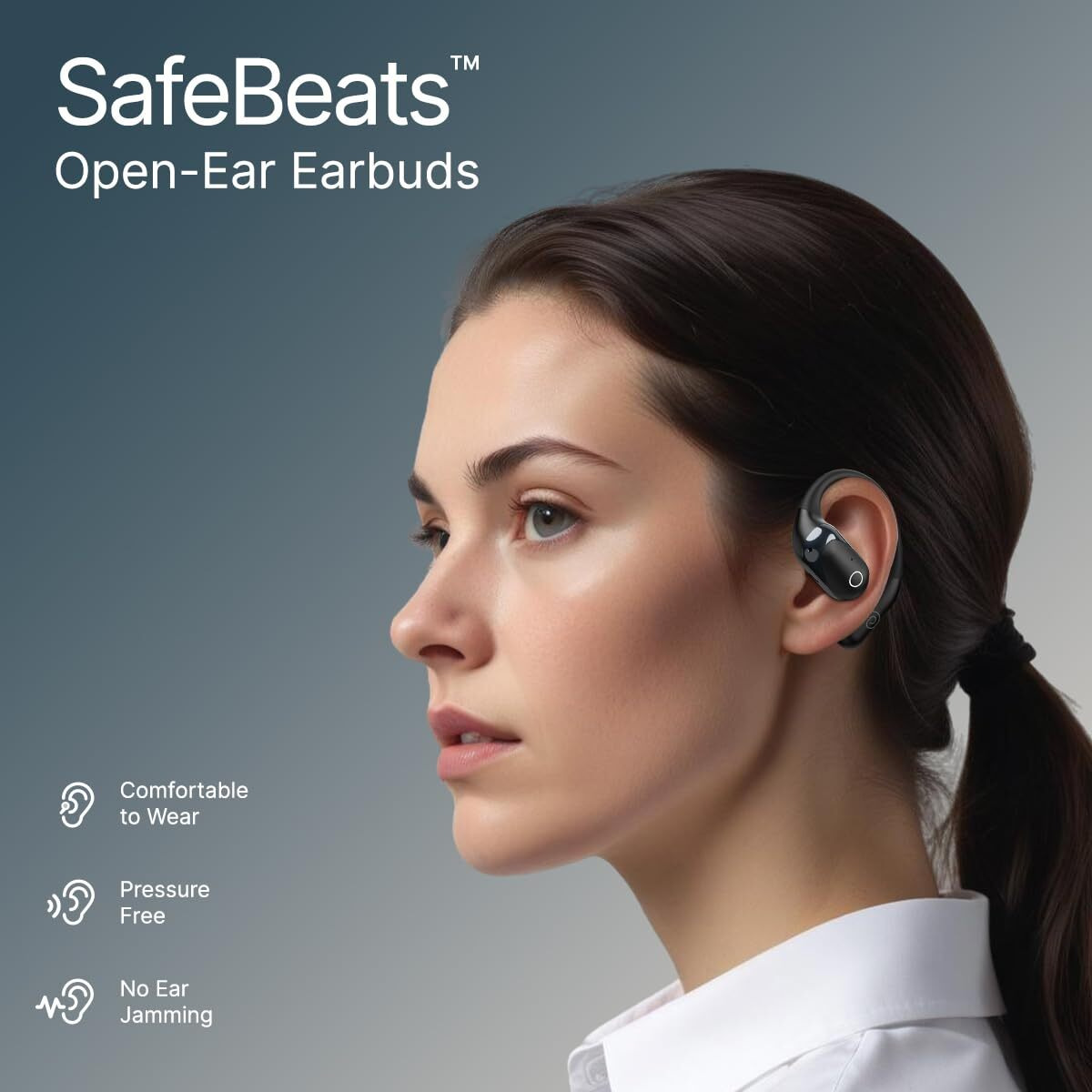pTron Zenbuds Evo X2 Pro Open Ear Wireless Earbuds, SafeBeats Design, 4 QuadPro Mics with ENC Calls, 60H Playtime, Wraparound Audio, BT5.3 Headphones, Touch Control & Type C Fast Charging (Black)