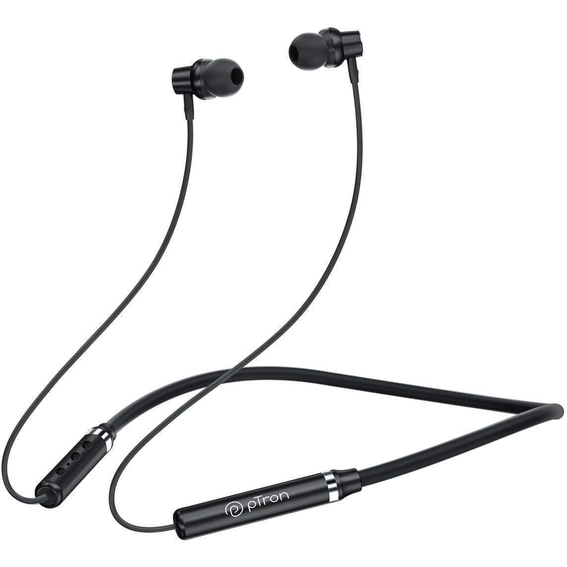 pTron InTunes Magic in-Ear Bluetooth 5.0 Wireless Headphones with Deep Bass, 18H Playtime, Clear Calls, Dual Device Pairing Wireless Neckband, Fast Type-C Charge, Voice Assistant & IPX4 (Jet Black)