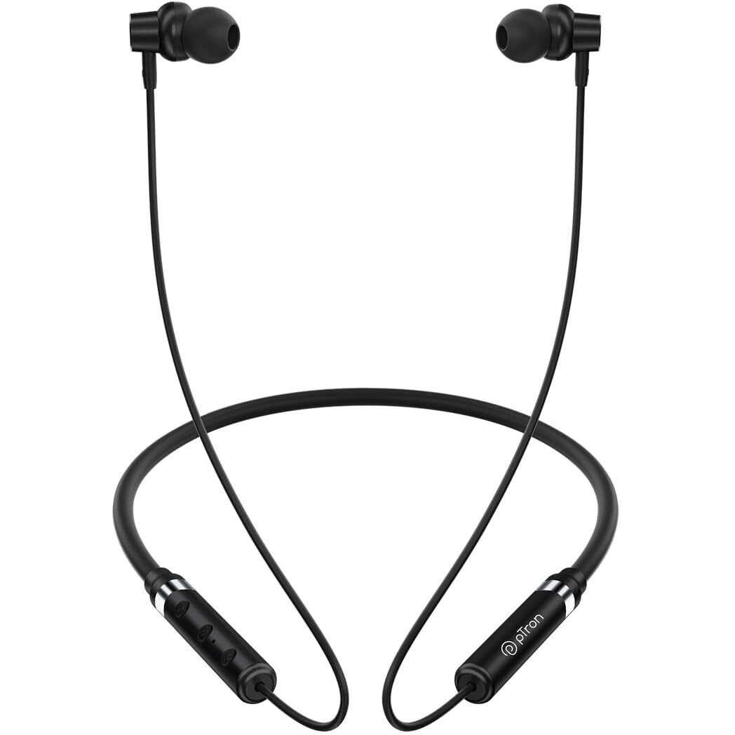 pTron InTunes Magic in-Ear Bluetooth 5.0 Wireless Headphones with Deep Bass, 18H Playtime, Clear Calls, Dual Device Pairing Wireless Neckband, Fast Type-C Charge, Voice Assistant & IPX4 (Jet Black)