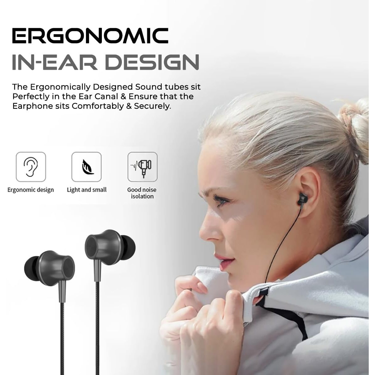 pTron Boom Play in-Ear Type C Wired Headphones with Mic, 10mm Drivers for Immersive Audio, 1.2m Fish Scale Style Tangle-Free Cable, in-line Controls, Metal Buds, Snug-fit & Wide Compatibility (Black)