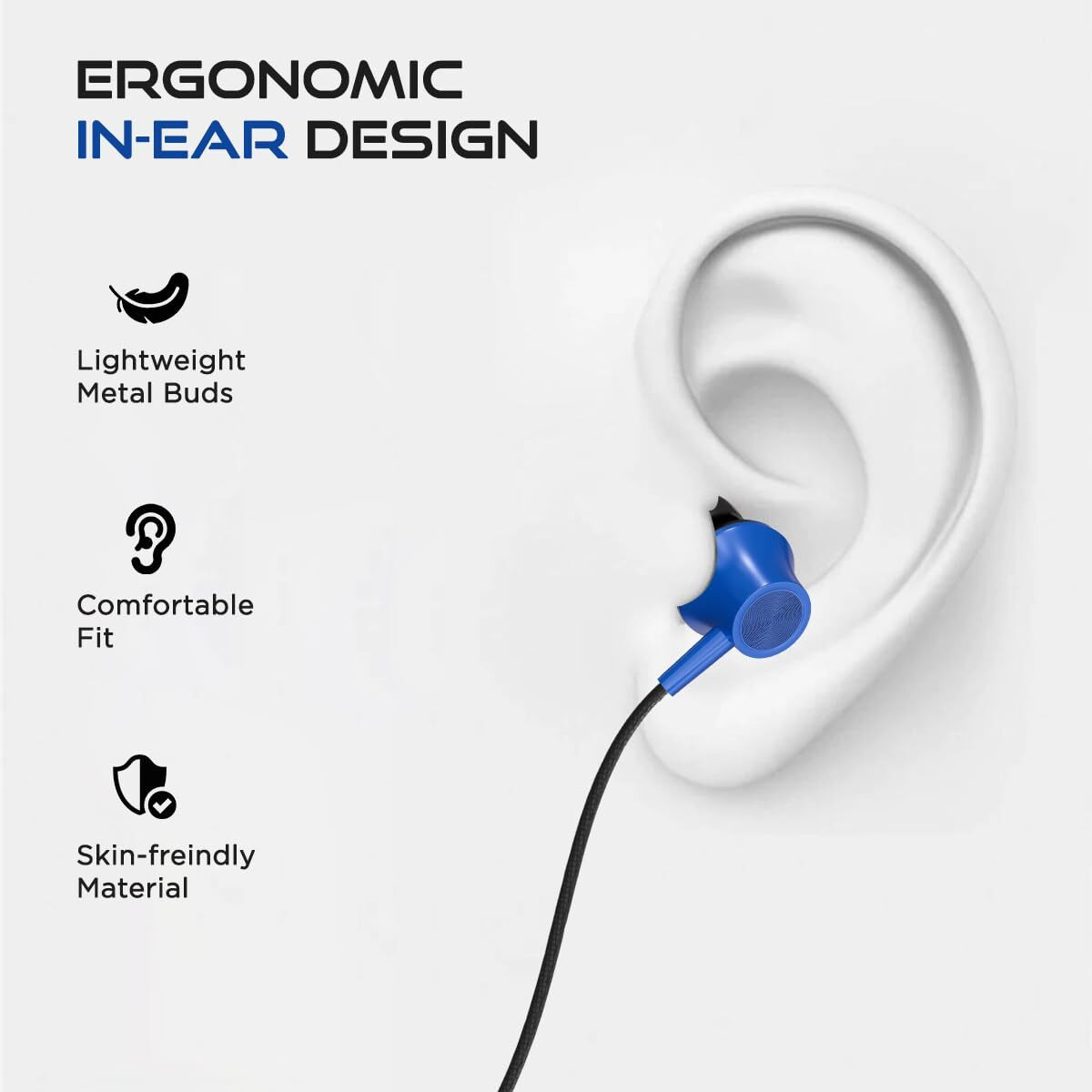 pTron Boom Play in-Ear Type C Wired Headphones with Mic, 10mm Drivers for Immersive Audio, 1.2m Fish Scale Style Tangle-Free Cable, in-line Controls, Metal Buds, Snug-fit & Wide Compatibility (Blue)