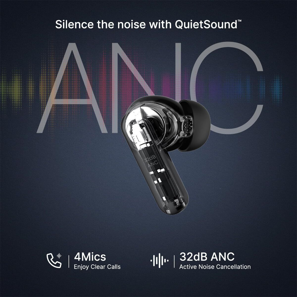 pTron Zenbuds 1 V2 ANC Bluetooth in Ear Earbuds 32Db Quietsound Tech,13Mm Hyperdrivers with 4D Panaromic Audio,4 Quadpro ANC Mics,40Ms Low Latency Game/Music Modes,Bluetooth V5.3(Black)