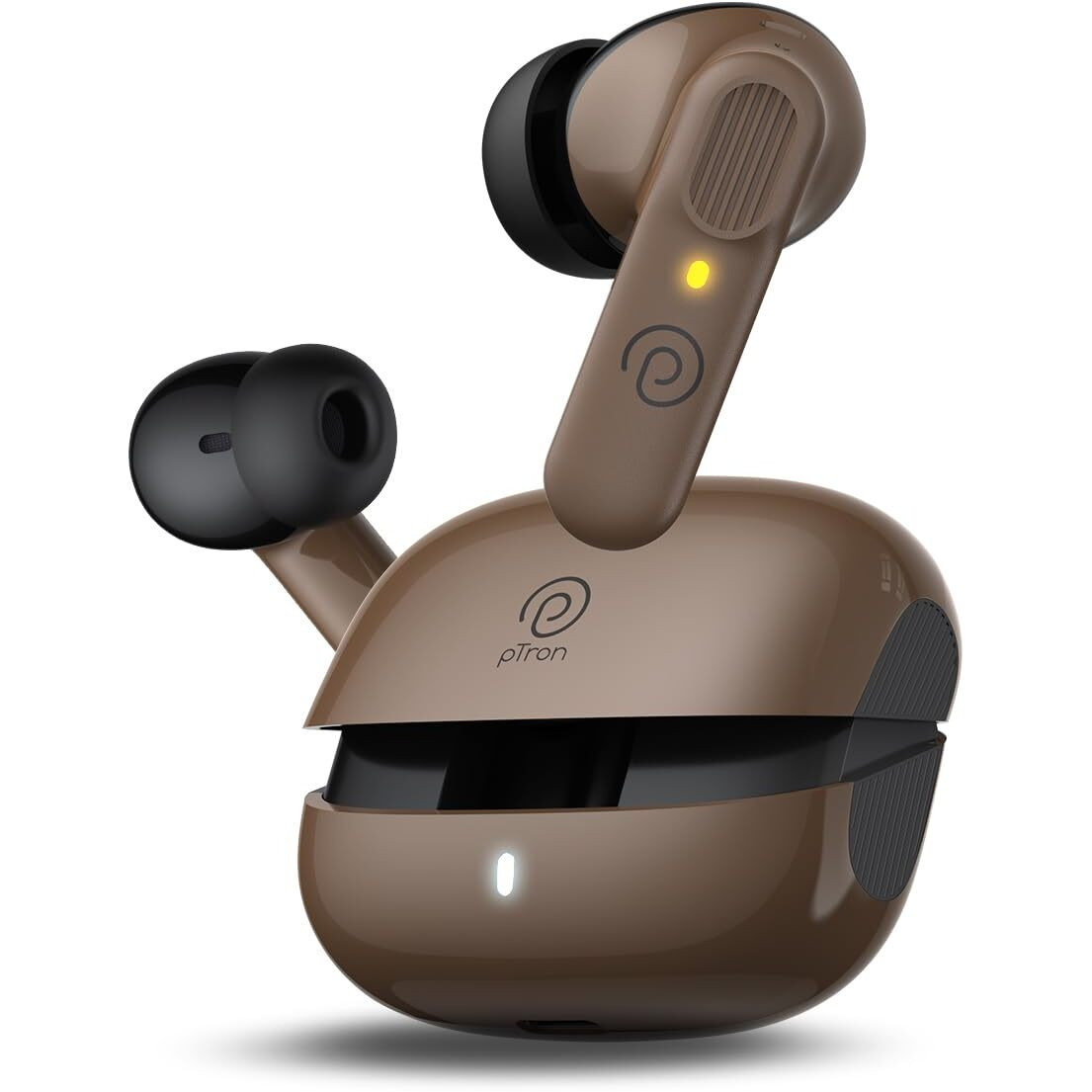 pTron Zenbuds 1 V2 ANC Bluetooth in Ear Earbuds,13Mm Hyperdrivers with 4D Panaromic Audio,4 Quadpro ANC Mics,40Ms Low Latency Game/Music Modes,Bluetooth V5.3&Type C Charging(Brown)