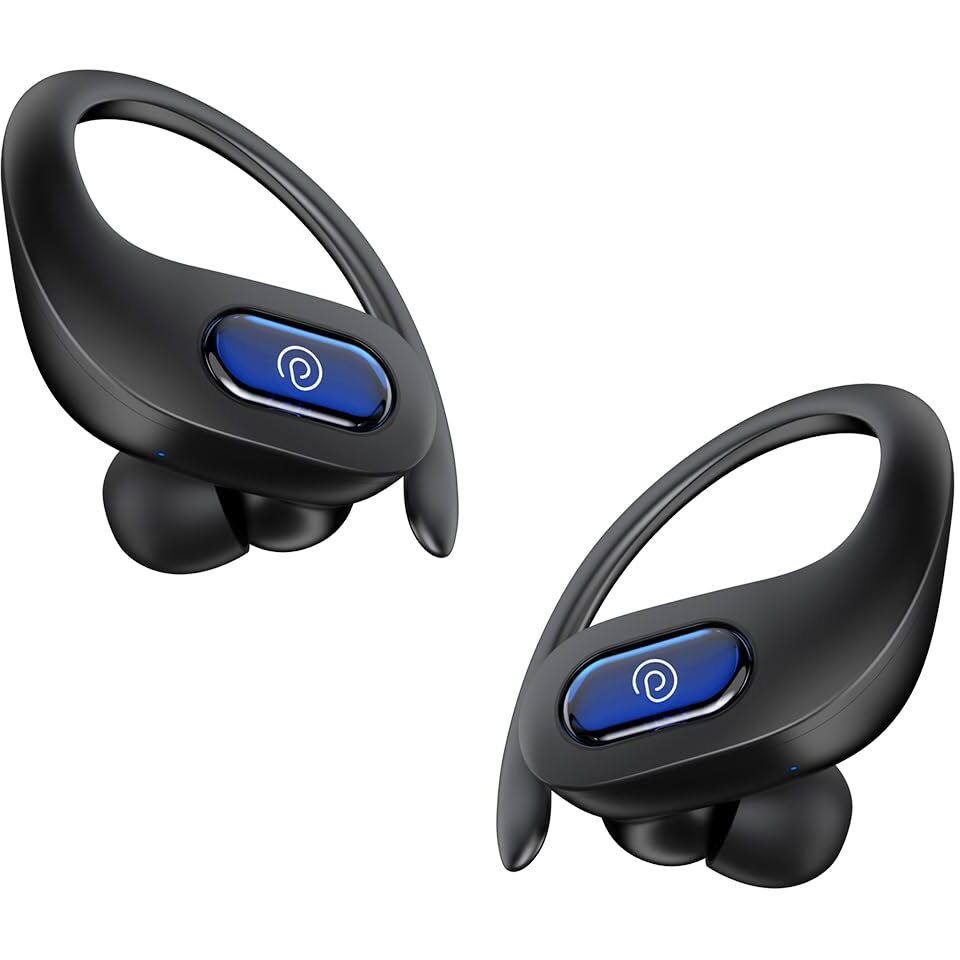 pTron Bassbuds Sports In-Ear TWS Earbuds with Ultra HD Mic, 13mm HyperDrive Transducers with Bass Emitters, 45H Playtime,45ms HyperLow-Latency,BTV5.3 Wireless Headphones, Type-C Charging & IPX5(Black)