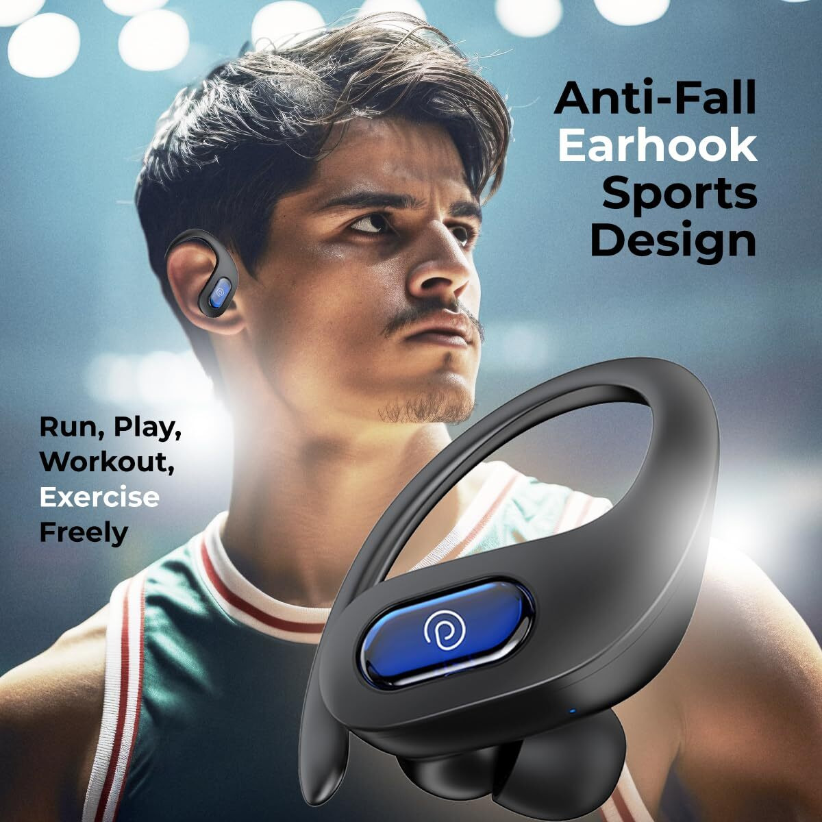 pTron Bassbuds Sports In-Ear TWS Earbuds with Ultra HD Mic, 13mm HyperDrive Transducers with Bass Emitters, 45H Playtime,45ms HyperLow-Latency,BTV5.3 Wireless Headphones, Type-C Charging & IPX5(Black)