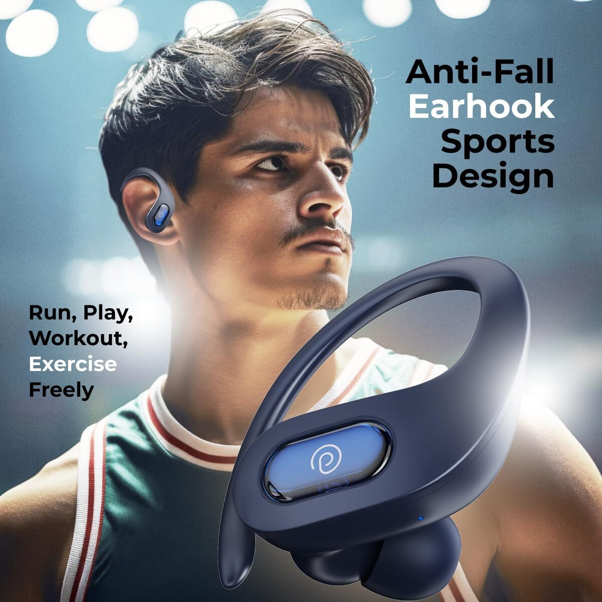 pTron Bassbuds Sports In-Ear TWS Earbuds with Ultra HD Mic, 13mm HyperDrive Transducers with Bass Emitters, 45H Playtime,45ms HyperLow-Latency,BTV5.3 Wireless Headphones, Type-C Charging & IPX5 (Blue)
