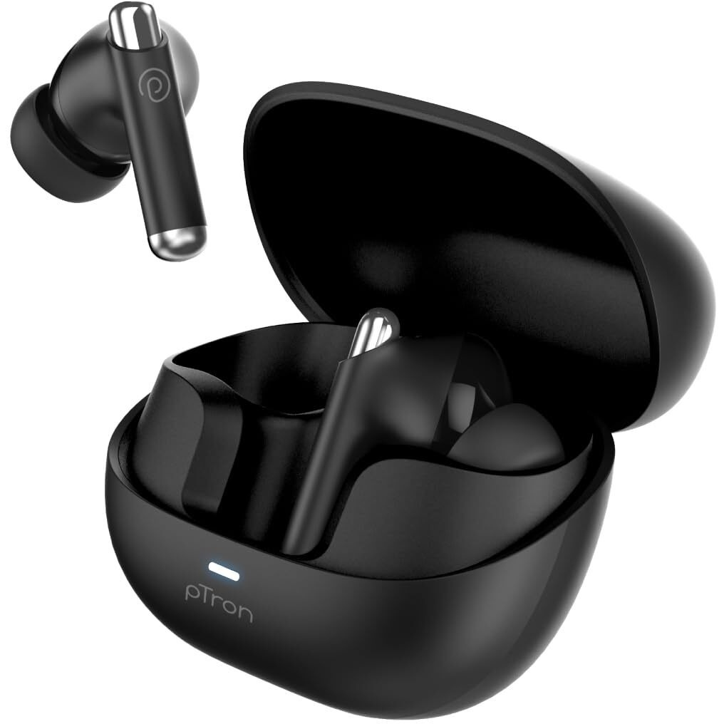 pTron Newly Launched Zenbuds Evo X5 34dB ANC TWS Earbuds, Transparency Mode, 4 Mic ENC Calls, 45H Playtime, 40ms Low-Latency, in-Ear Bluetooth 5.3 Wireless Headphones & Type-C Charging (Black)