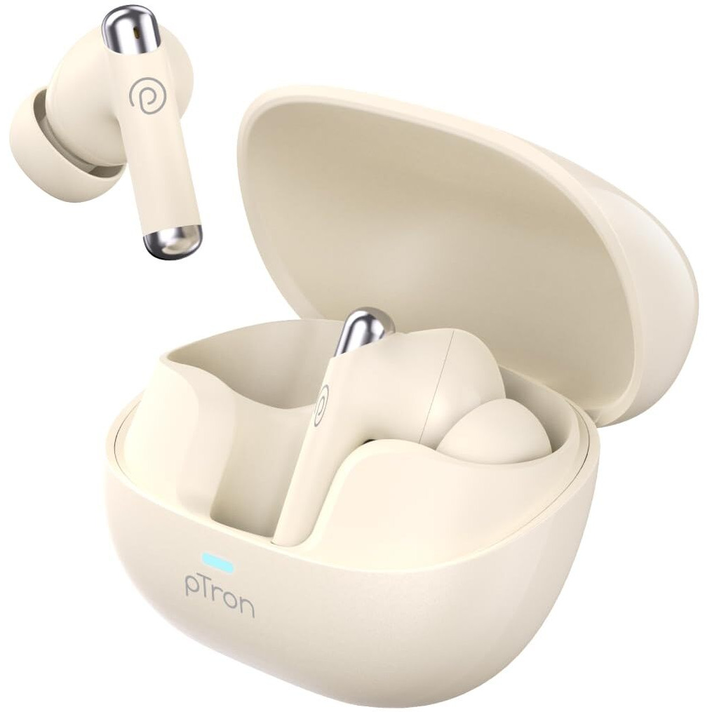 pTron Newly Launched Zenbuds Evo X5 34dB ANC TWS Earbuds, Transparency Mode, 4 Mic ENC Calls, 45H Playtime, 40ms Low-Latency, in-Ear Bluetooth 5.3 Wireless Headphones & Type-C Charging (Pearl White)
