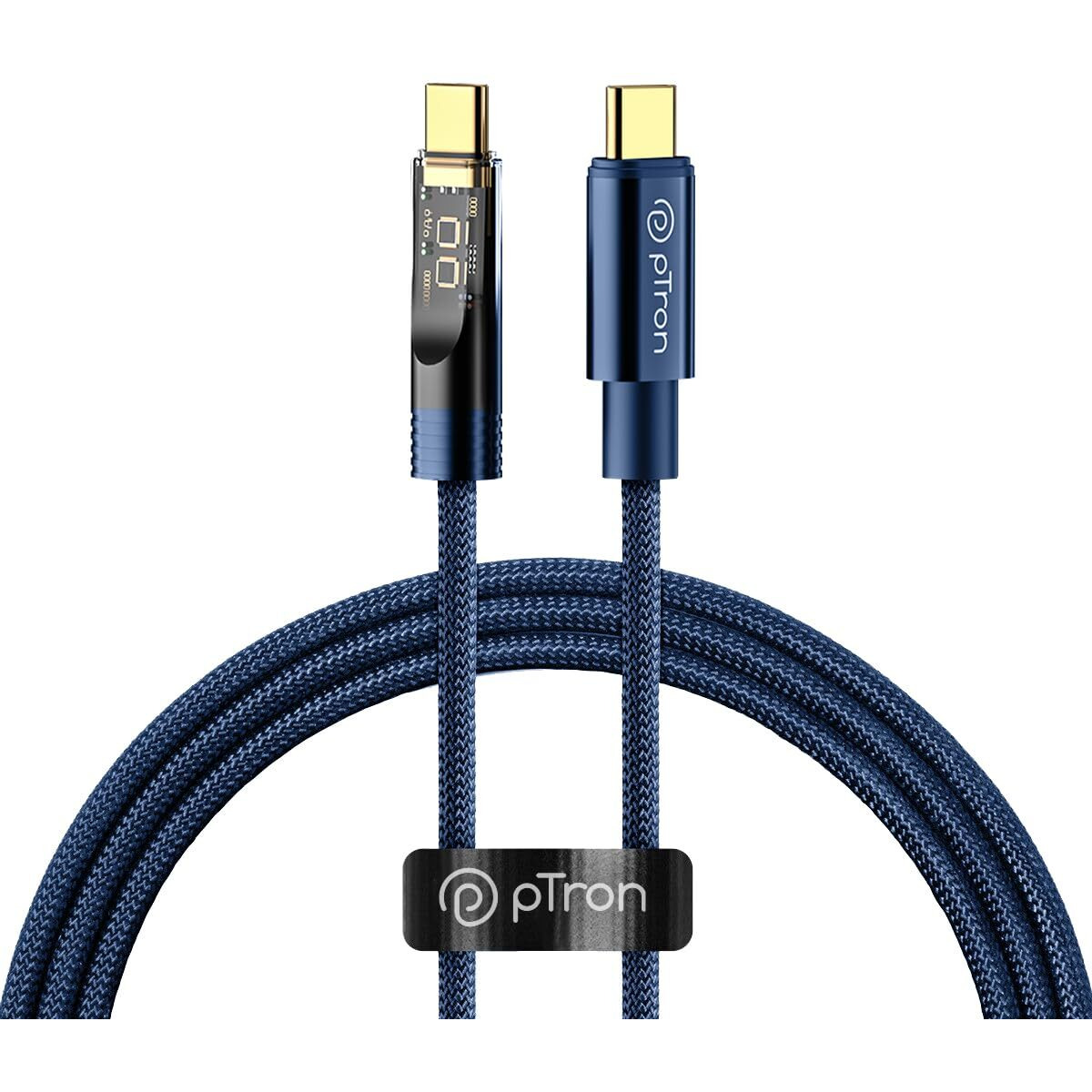 pTron Solero 80W Type-C to Type-C Fast Charging USB Cable, Compatible with Samsung, OnePlus, Oppo, Vivo,Xiaomi & Other Type-C Devices, Unbreakable Nylon Braid & 480Mbps Data Sync Speed (1m, Bold Blue)