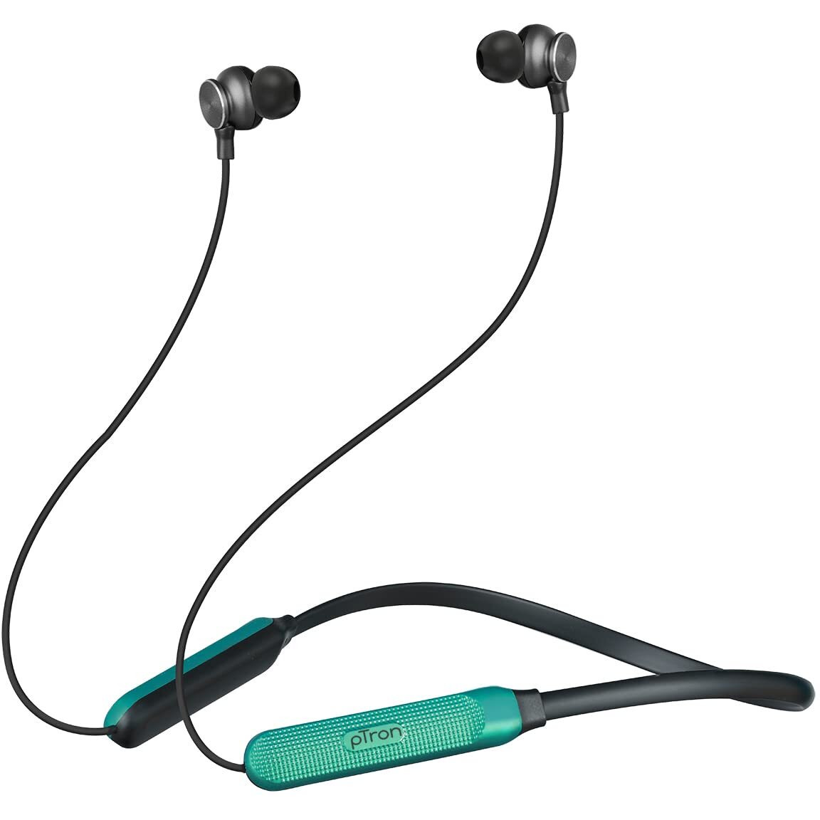 pTron Tangent Duo In-Ear Wireless Headphones with Mic, 13mm Driver, Bluetooth V5.2, Dual Device Pairing, Fast Charging Type-C Wireless Neckband, Voice Assistant & IPX4 Water Resistant(Jet Black/Green)