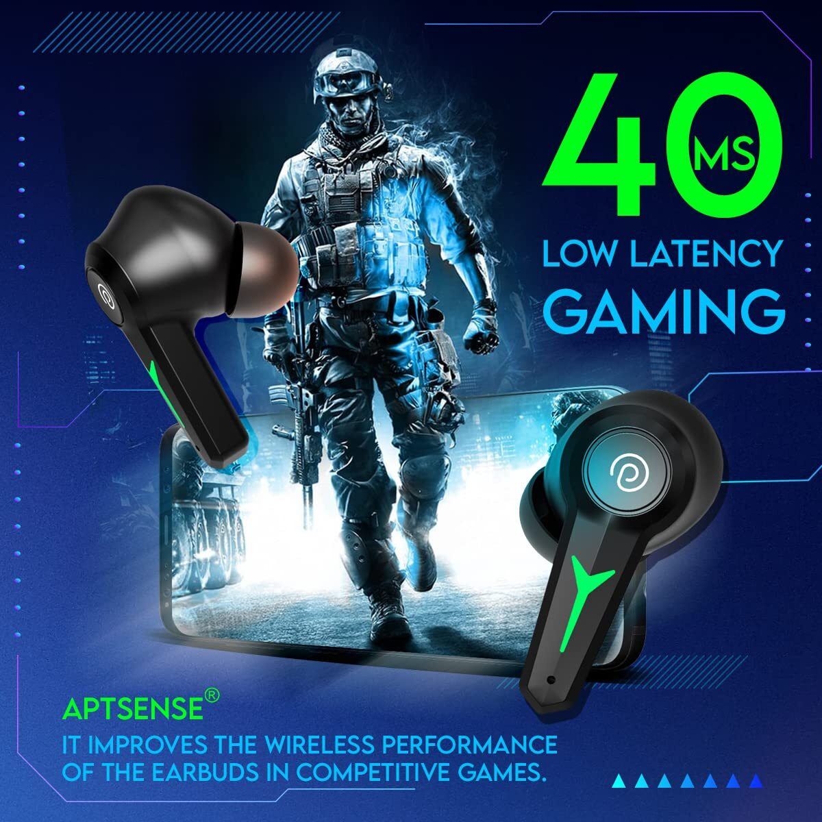 pTron PlayBuds 2 in-Ear TWS Earbuds with TruTalk AI-ENC Calls, 40ms Game/Music Mode, 45Hrs Playtime, 13mm Drivers, Bluetooth V5.3 Headphones, Type-C Fast Charging & IPX5 Water Resistant (Raven Black)