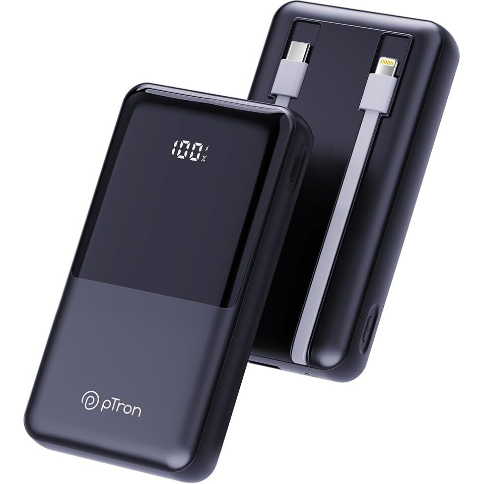 pTron Dynamo Power 20000mAh 22.5W Super Fast Charging Power Bank with Quick Charge & 20W Power Delivery, Built-in Charging Cables, 4 Outputs, Type-C Input/Output Port & LED Battery Display (Black)