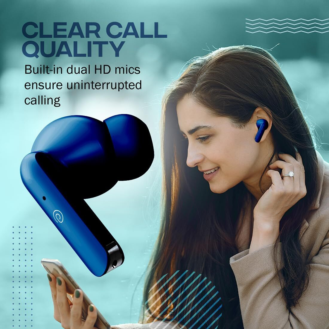 pTron Bassbuds Duo TWS Wireless Earbuds, Immersive Sound, 32Hrs Playtime, Clear Calls, Bluetooth V5.1 Headphones, in-Ear Snug Fit Design, Type-C Fast Charging, Voice Assistant & IPX4 (Navy Blue)