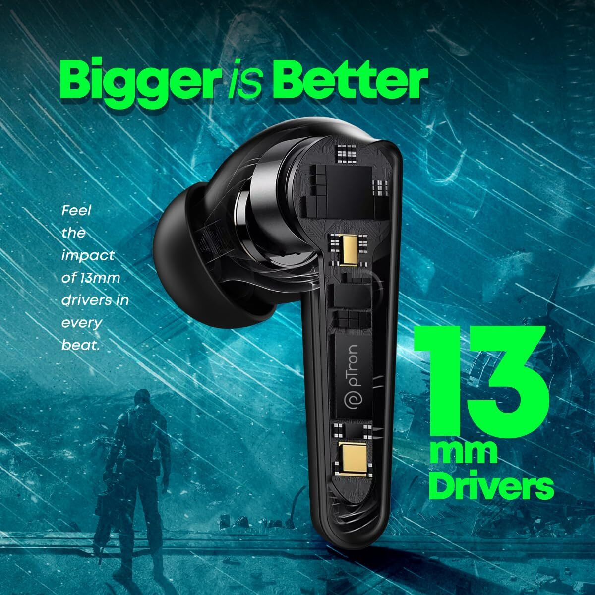 pTron Bassbuds Viper in-Ear TWS Earbuds, AptSense 40ms Gaming Latency, TruTalk AI-ENC Call, 32H Playtime, Deep Bass, BT5.3 Headphones, Touch Controls, Voice Assist, Type C Fast Charging (Jet Black)