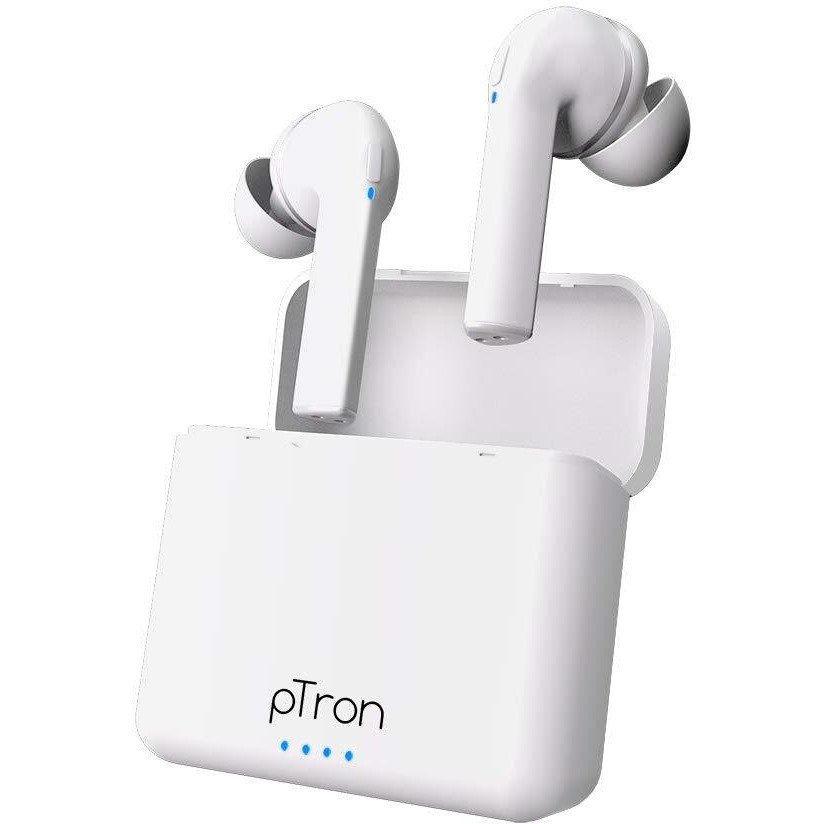 pTron Bassbuds Vista in-Ear TWS Earbuds, HD Mic for Clear Calls, Immersive Audio, Snug-fit Buds, Bluetooth v5.1 with Quick Pairing, Passive Noise Cancelation, Voice Assist & IPX4 (Snow White)