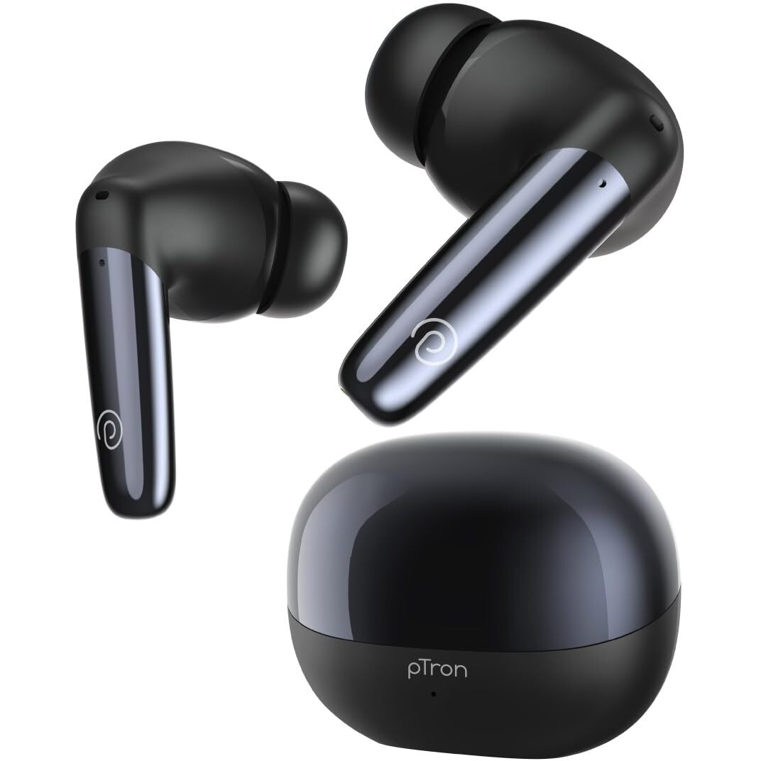 pTron Zenbuds Ultima in-Ear TWS ANC Earbuds, 35dB QuietSound ANC, 4 QuadPro Mics with TruTalk ENC Calls, 4D Panaromic Audio, Transparency Mode, 50Hrs Playtime, Bluetooth v5.3 & IPX5 (Jet Black)