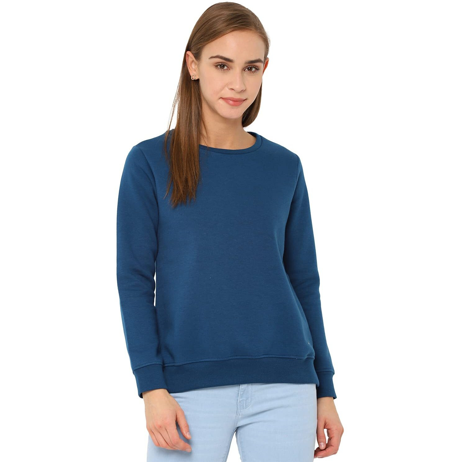 Allen Solly Women's Regular Rayon Crew Neck Sweatshirt (AHSTCRGF090957_Medium Blue_L_Medium Blue_L)