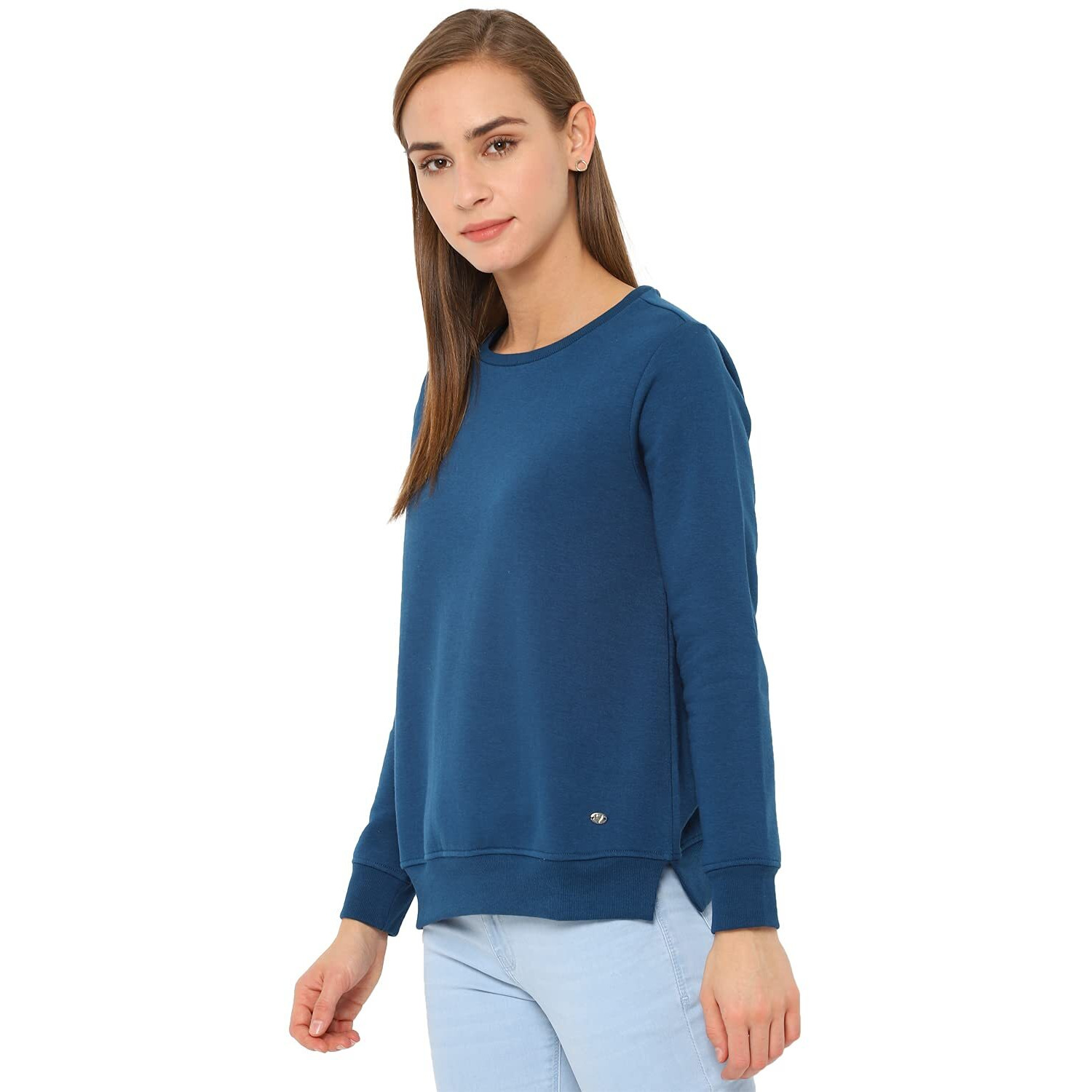 Allen Solly Women's Regular Rayon Crew Neck Sweatshirt (AHSTCRGF090957_Medium Blue_L_Medium Blue_L)