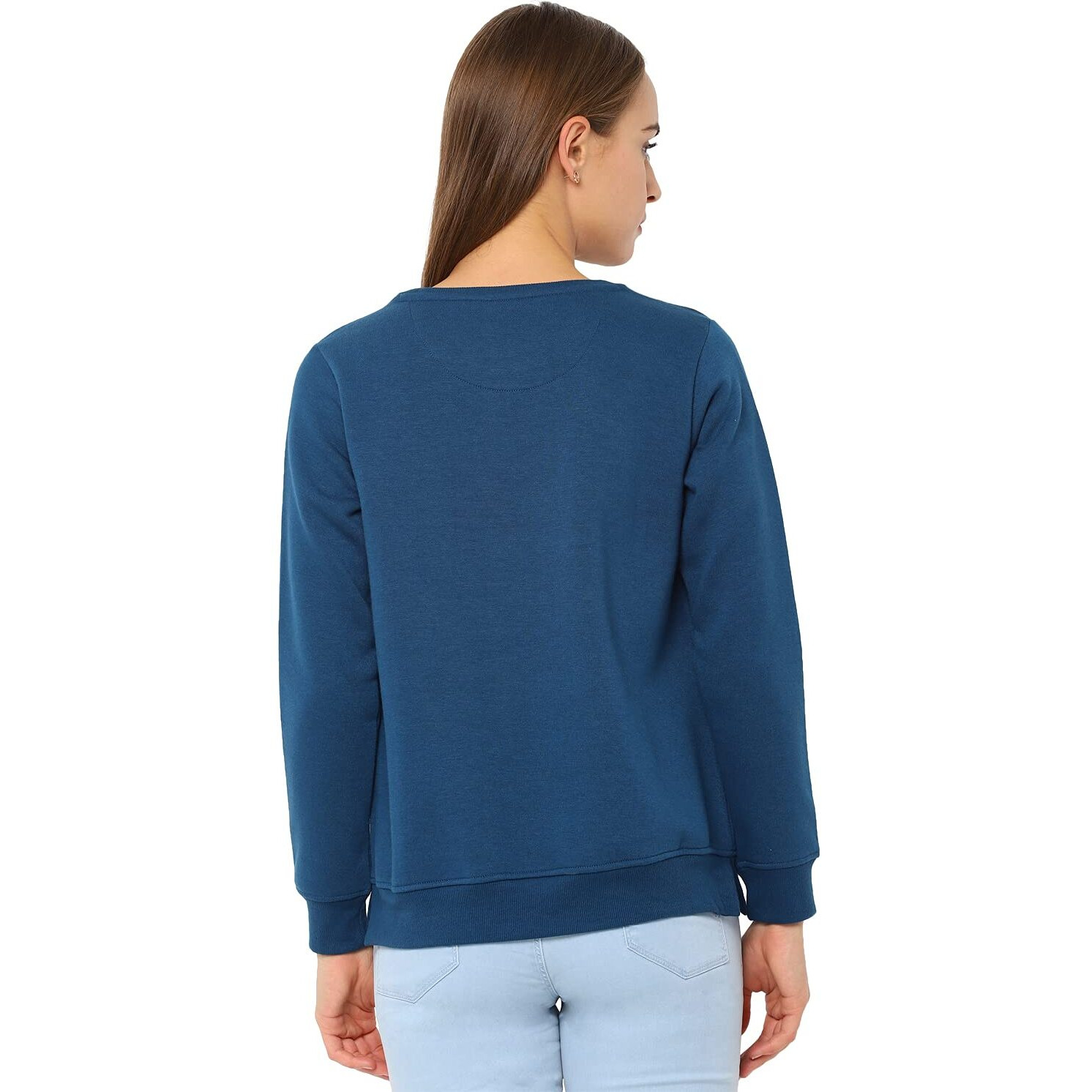 Allen Solly Women's Regular Synthetic Crew Neck Sweatshirts (AHSTCRGF090957_Medium Blue_M_Medium Blue_M)