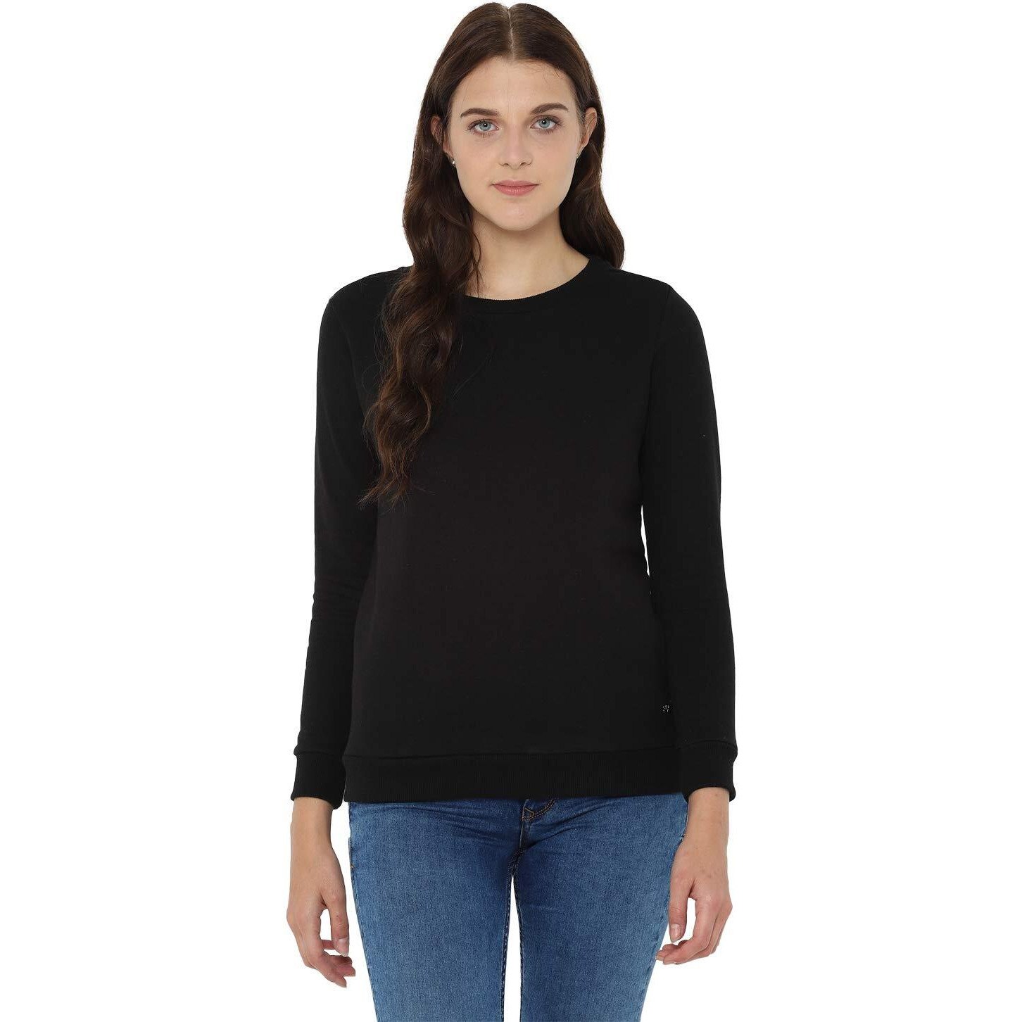 Allen Solly Women's Synthetic Crew Neck Regular Sweatshirt (AHSTCRGFS56736_Black_Medium_Black_M)