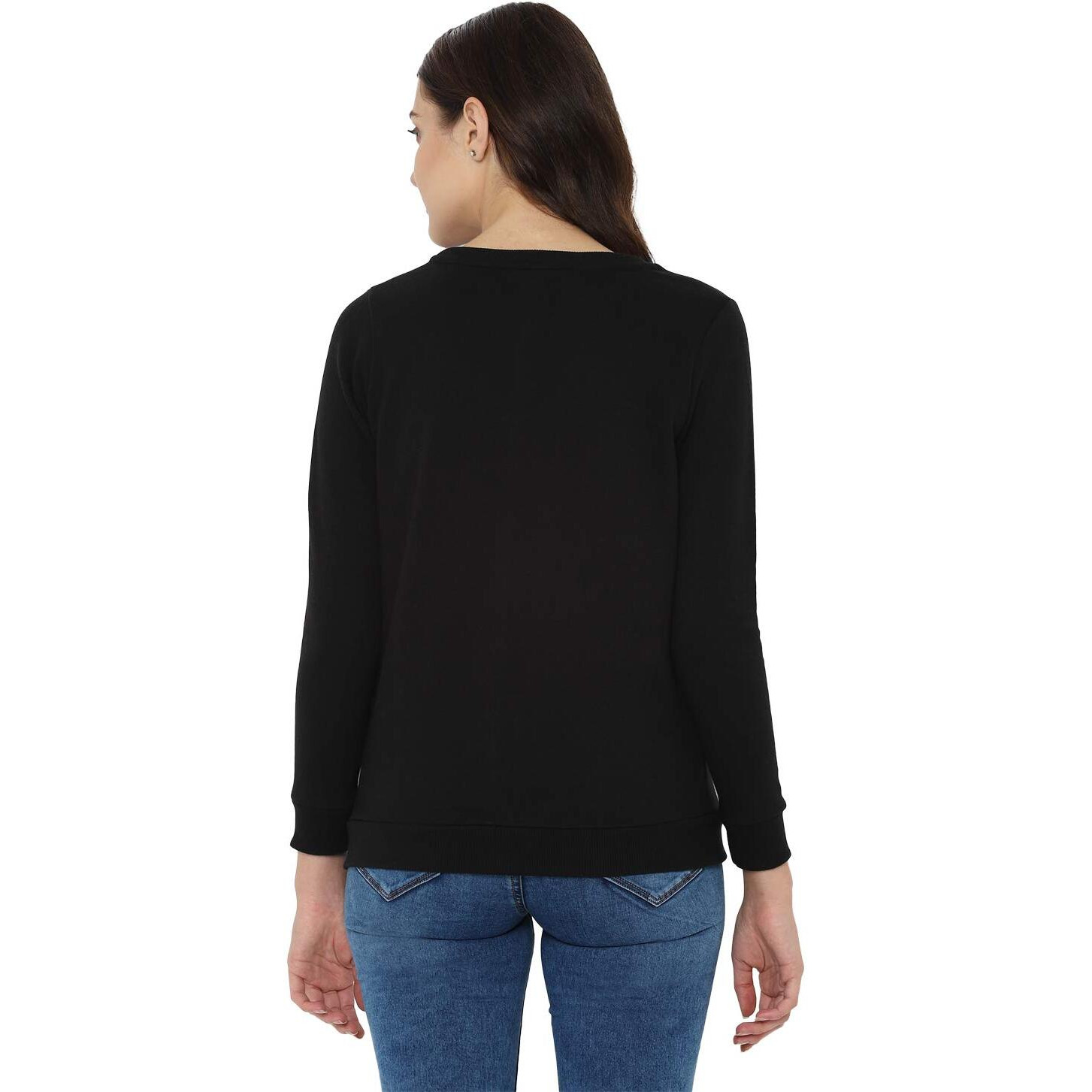 Allen Solly Women's Synthetic Crew Neck Regular Sweatshirt (AHSTCRGFS56736_Black_Medium_Black_M)