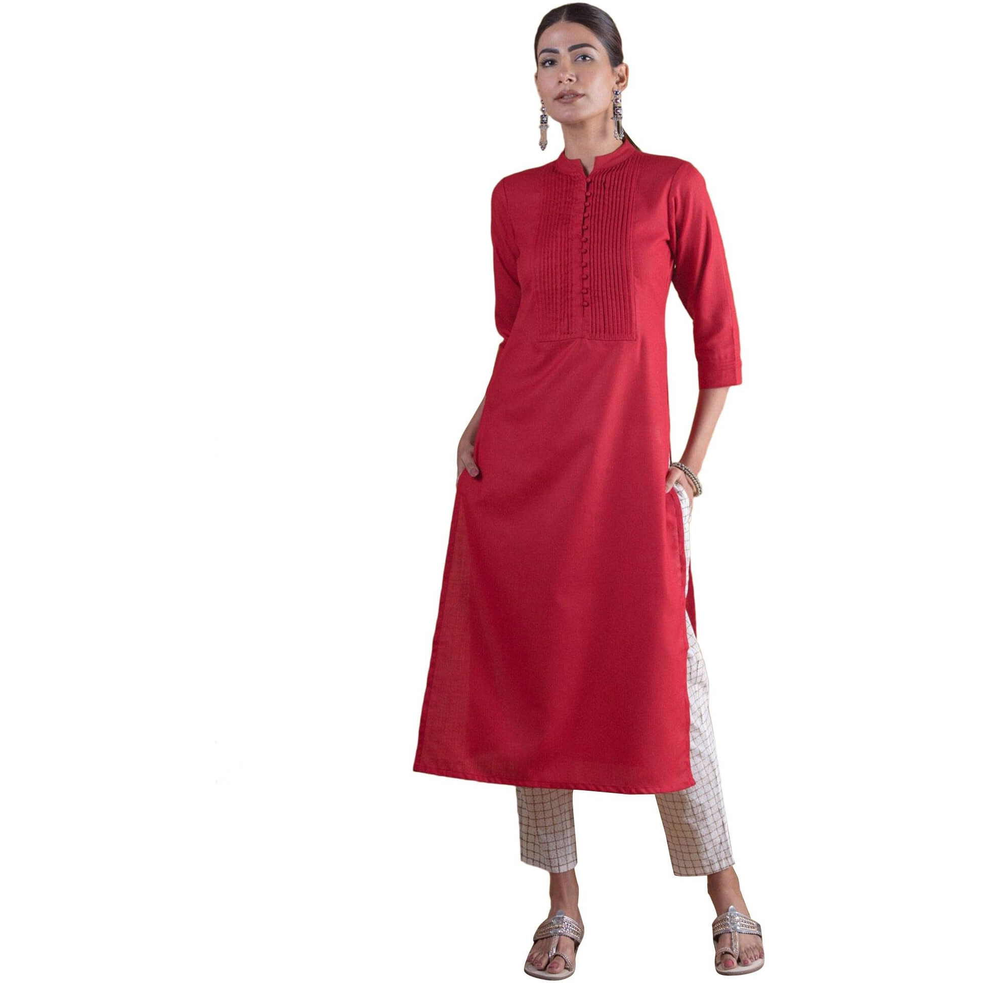 Libas Women's Cotton Straight Kurta (4339_Maroon