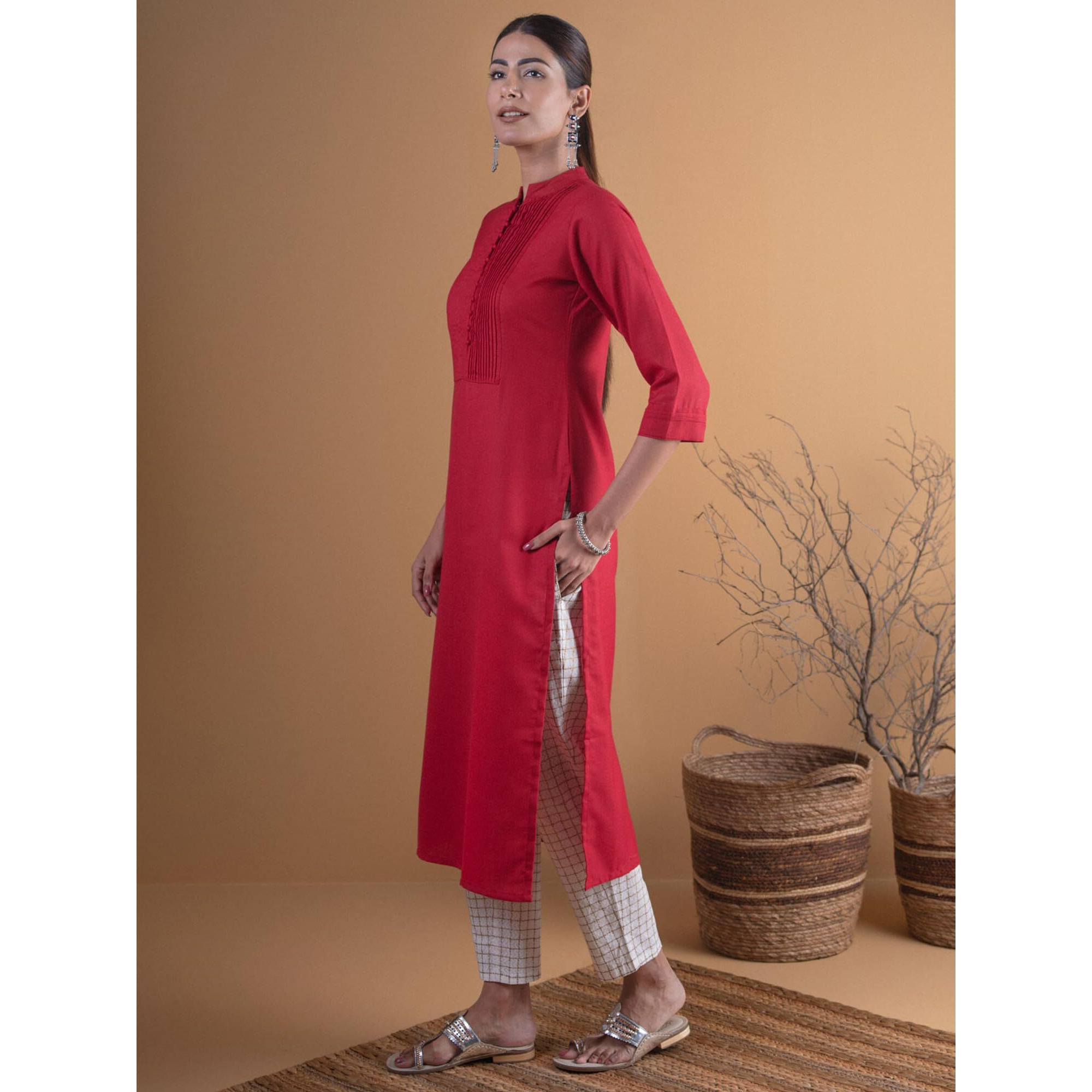 Libas Women's Cotton Straight Kurta (4339_Maroon