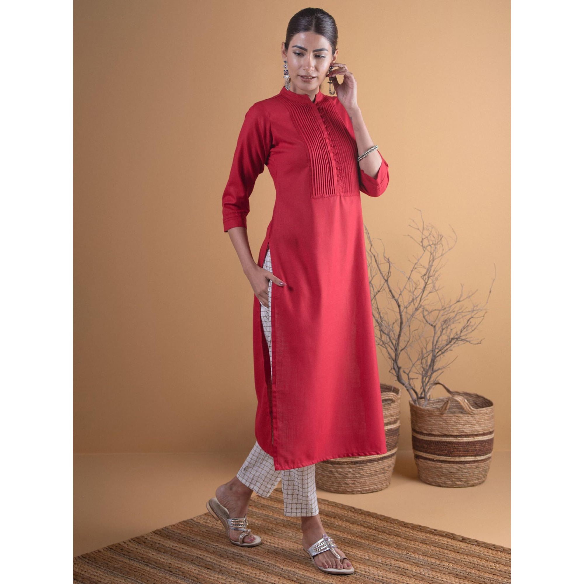 Libas Women's Cotton Straight Kurta (4339_Maroon