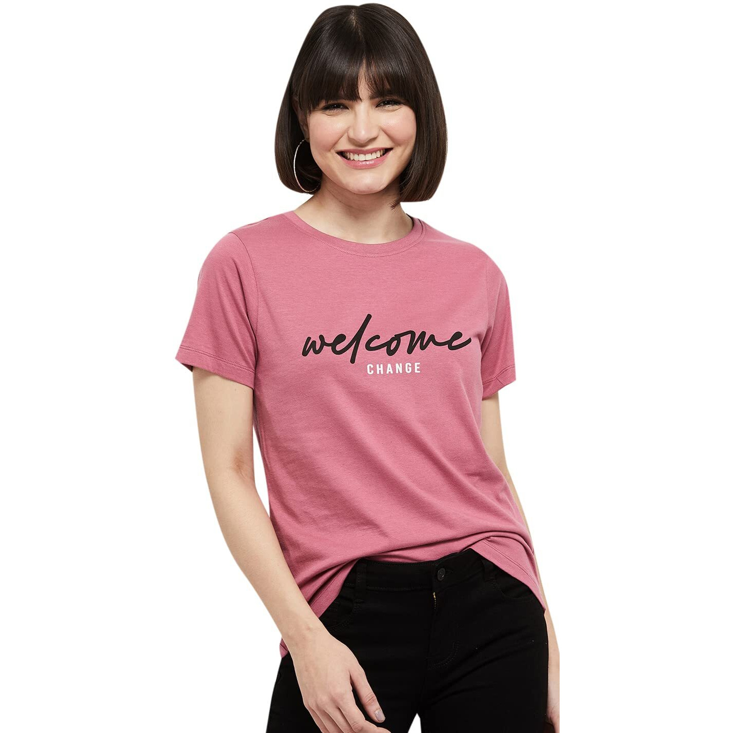 Max Regular Fit Women's Printed Round Neck Crop T-Shirt (Pa22Yfp04Pink)_S