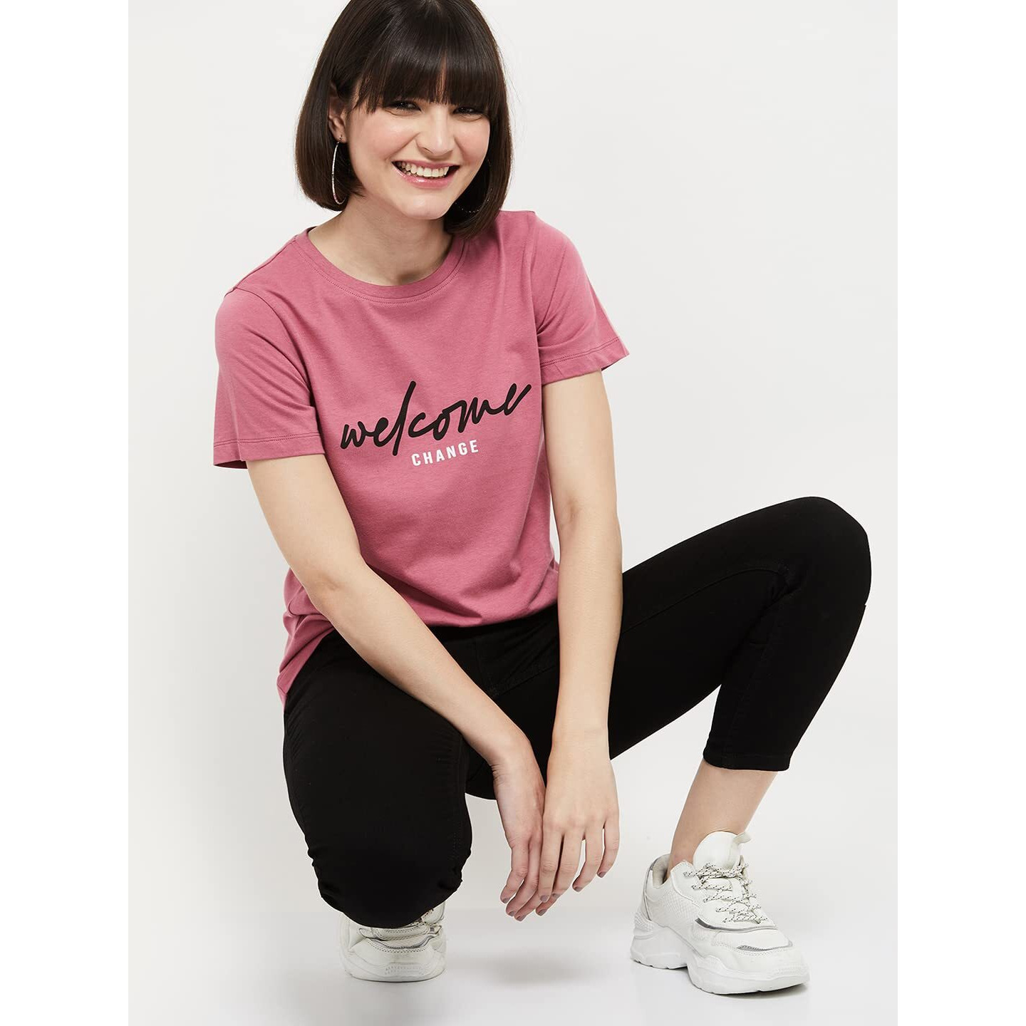 Max Regular Fit Women's Printed Round Neck Crop T-Shirt (Pa22Yfp04Pink)_S