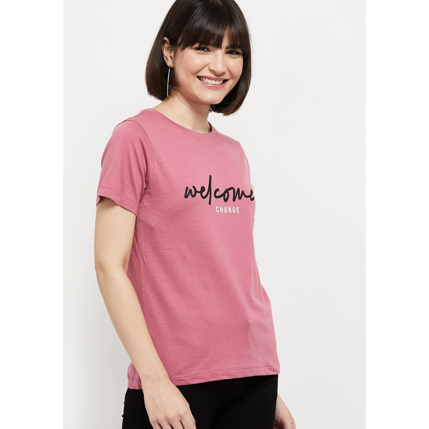 Max Regular Fit Women's Printed Round Neck Crop T-Shirt (Pa22Yfp04Pink)_S