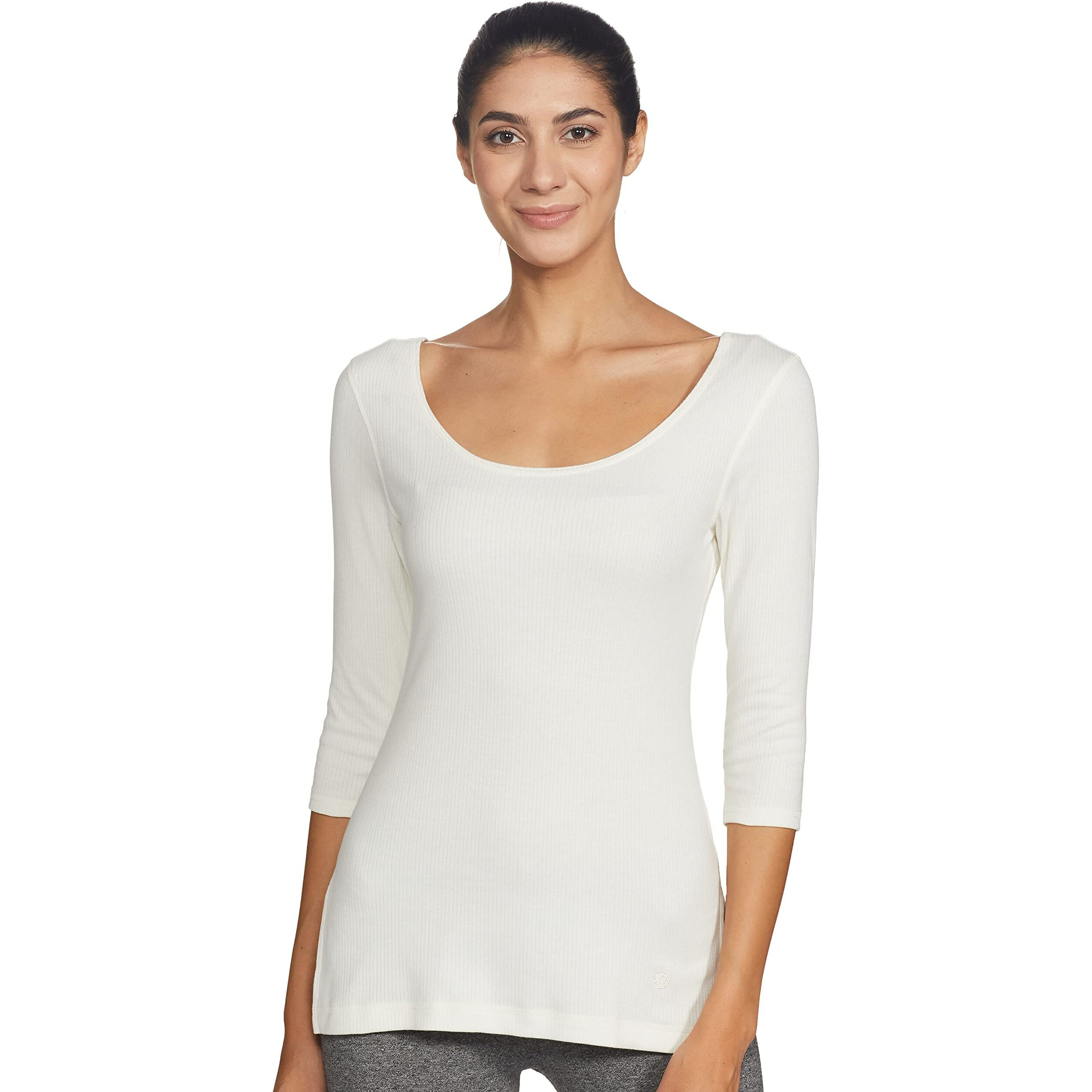 Van Heusen Women Anti Bacterial 3/4th Sleeve Thermal Vest - Round Neck, Super Soft_77402_Ivory_XL