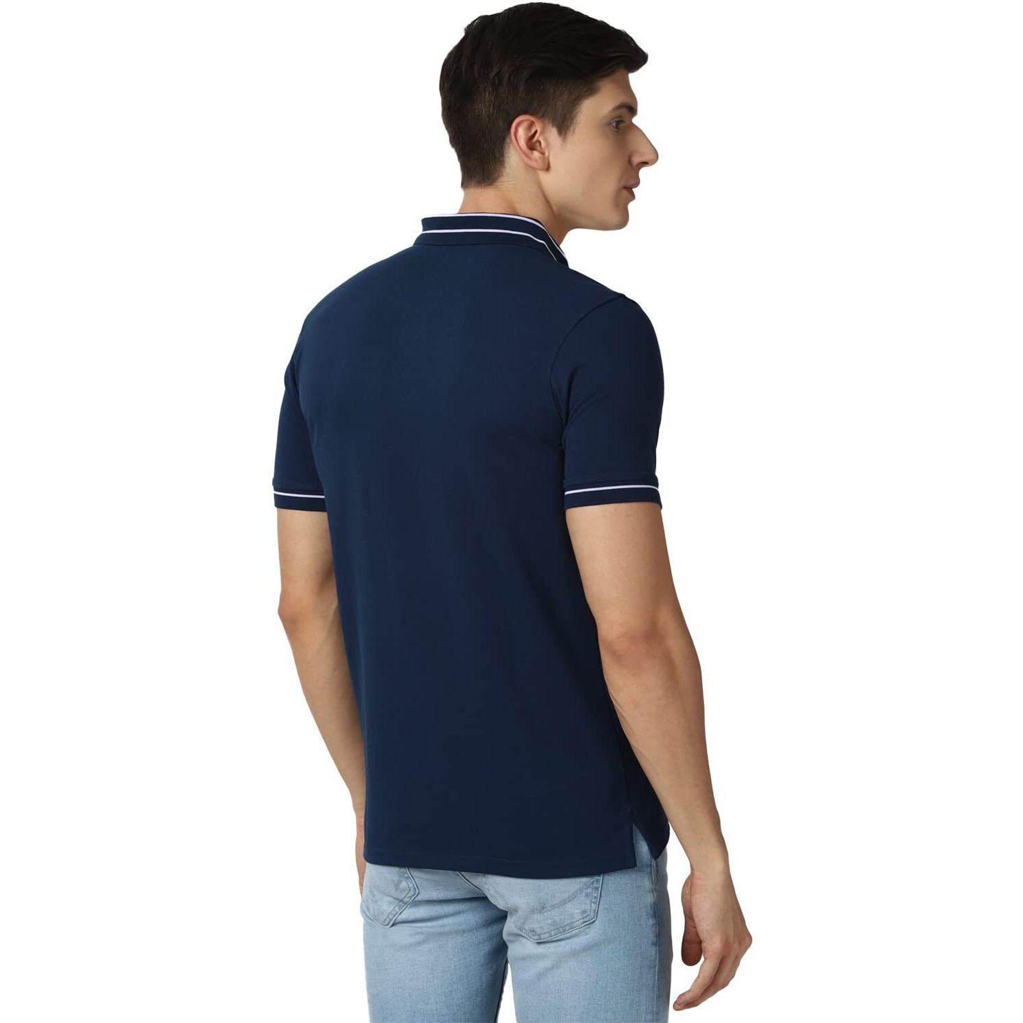 Peter England Men's Regular Fit Branded Insignia Half Sleeve Polo T-Shirt | Cotton Rich | Premium Pique Weave Medium Blue