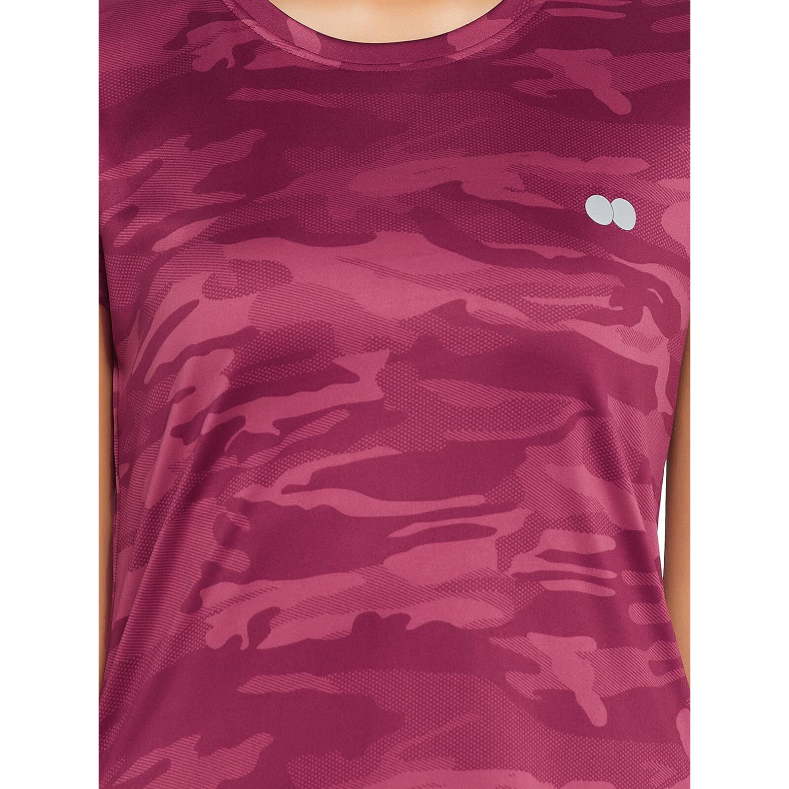 Clovia Women's Comfort Fit Camouflage Print Active T-Shirt(AT0124P09_Maroon_XXL)