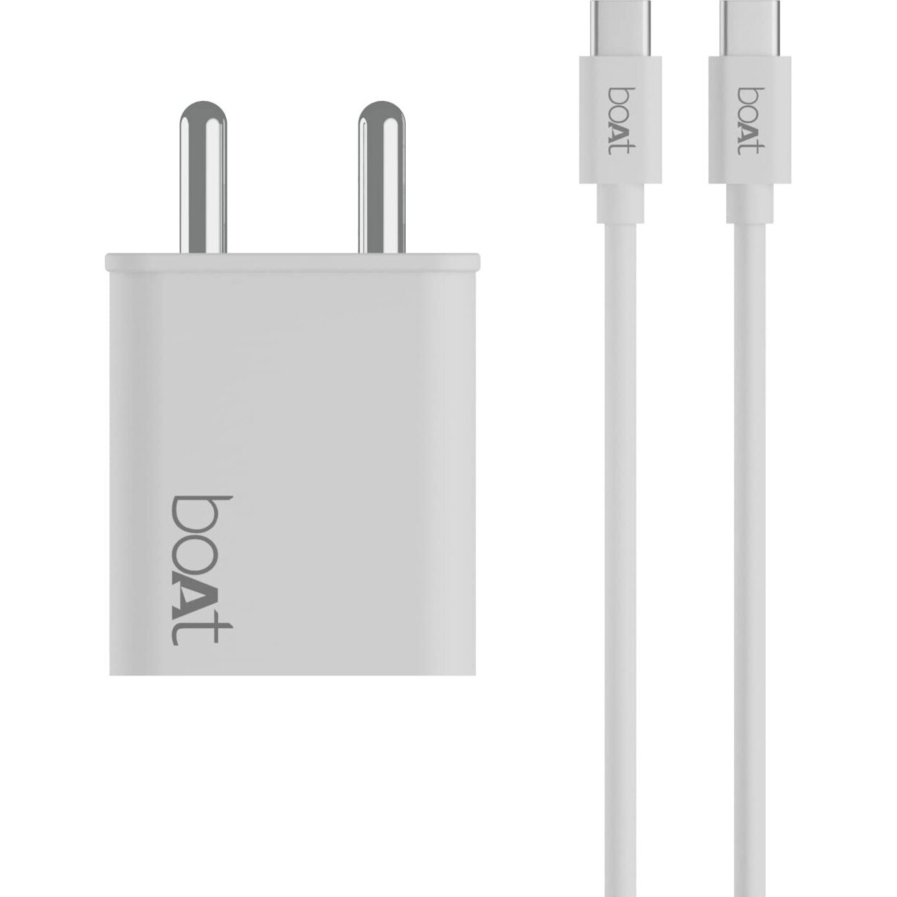 boAt WCDV 22.5W Dual Port Charger with 22.5W Power Delivery Support & 18W Quick Charge 3.0, Smart IC Protection, Auto Detection for Samsung, Xiaomi & Android Users with Type C to Type C Cable(White)
