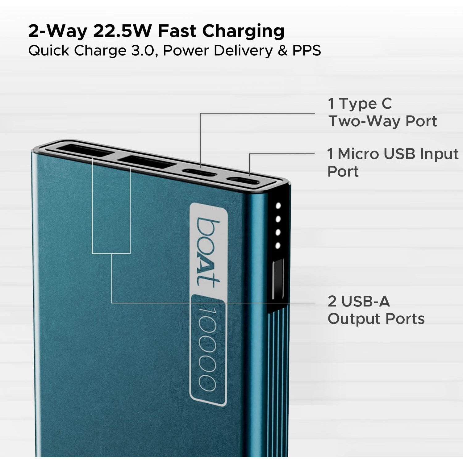 boAt Energyshroom PB300 Powerbank with 10000mAh Battery, 22.5w Fast Charging, Wireless Charging, 12-Layer Smart IC Protection, LED Indicators and Aluminum Alloy Casing(Steel Blue)