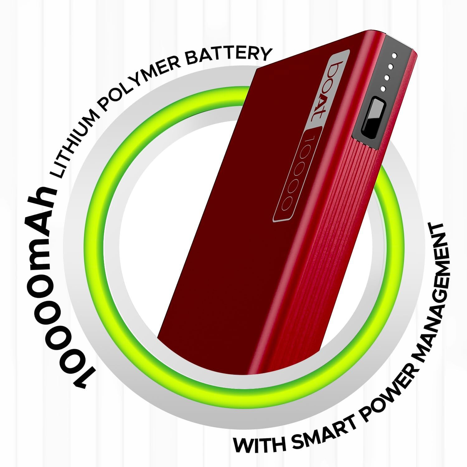 boAt Energyshroom PB300 Powerbank with 10000mAh Battery, 22.5w Fast Charging, 12-Layer Smart IC Protection, LED Indicators and Aluminum Alloy Casing(Martian Red)