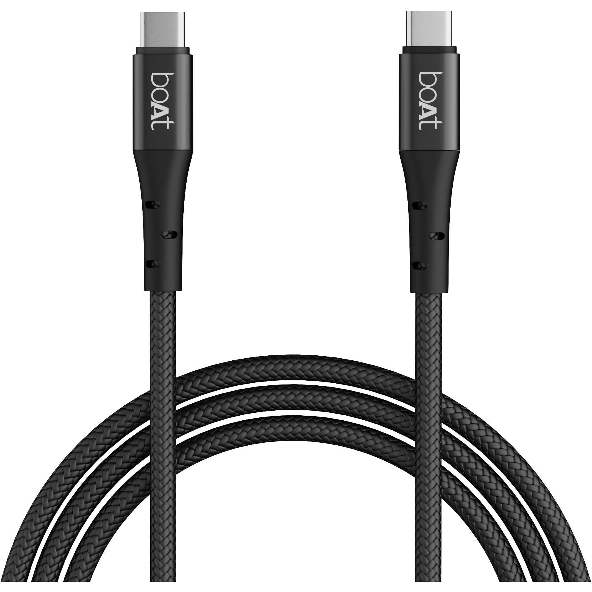 boAt Type-C C300 Tangle-Free, Sturdy Cable w/ 60W/3A PD Fast Charging, Compatible w/Xiaomi, Oneplus, Samsung, Vivo & Oppo, 480 Mbps Data Transmission Speed, Nylon Braided Skin & 1.5m Length(Black)