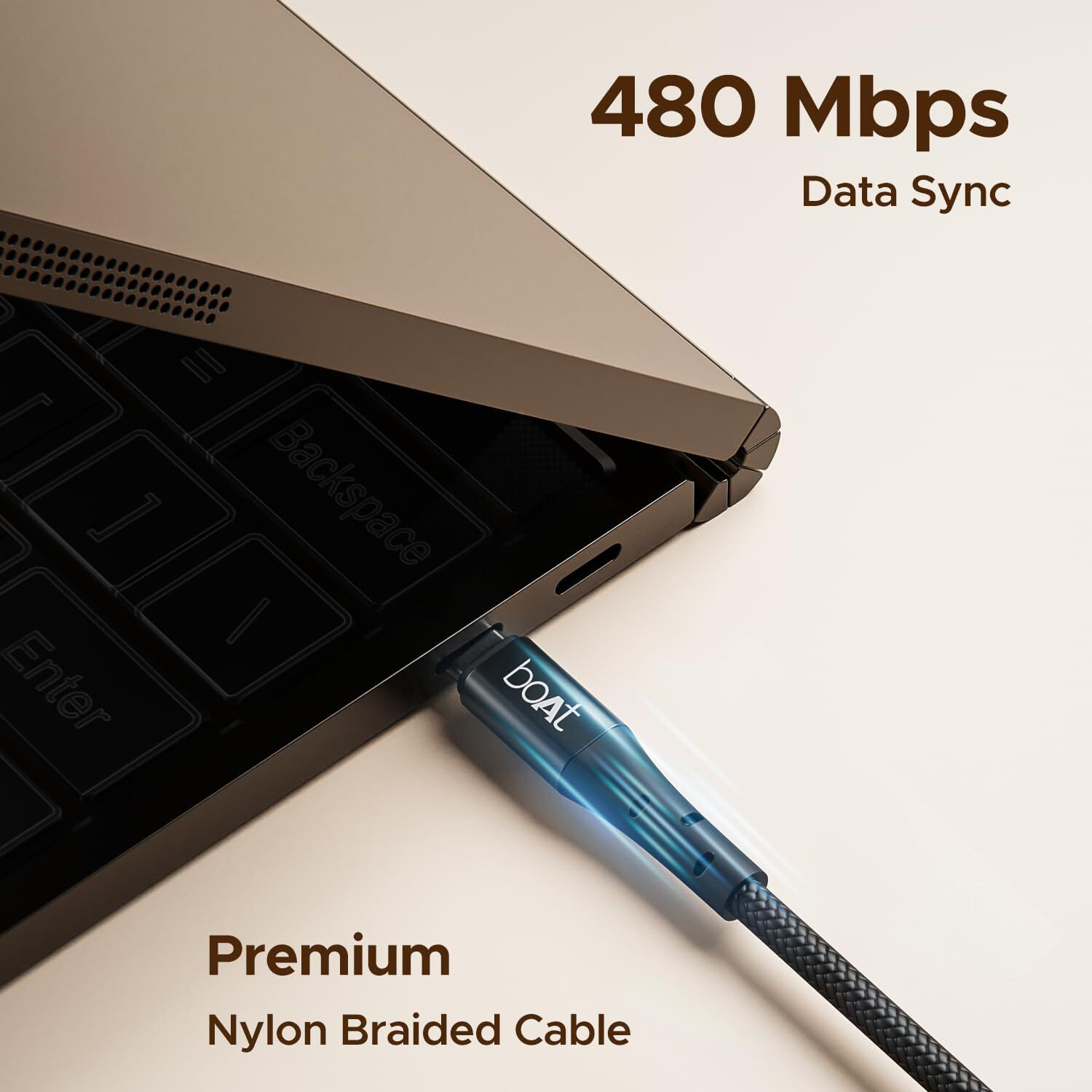 boAt Type-C C300 Tangle-Free, Sturdy Cable w/ 60W/3A PD Fast Charging, Compatible w/Xiaomi, Oneplus, Samsung, Vivo & Oppo, 480 Mbps Data Transmission Speed, Nylon Braided Skin & 1.5m Length(Black)