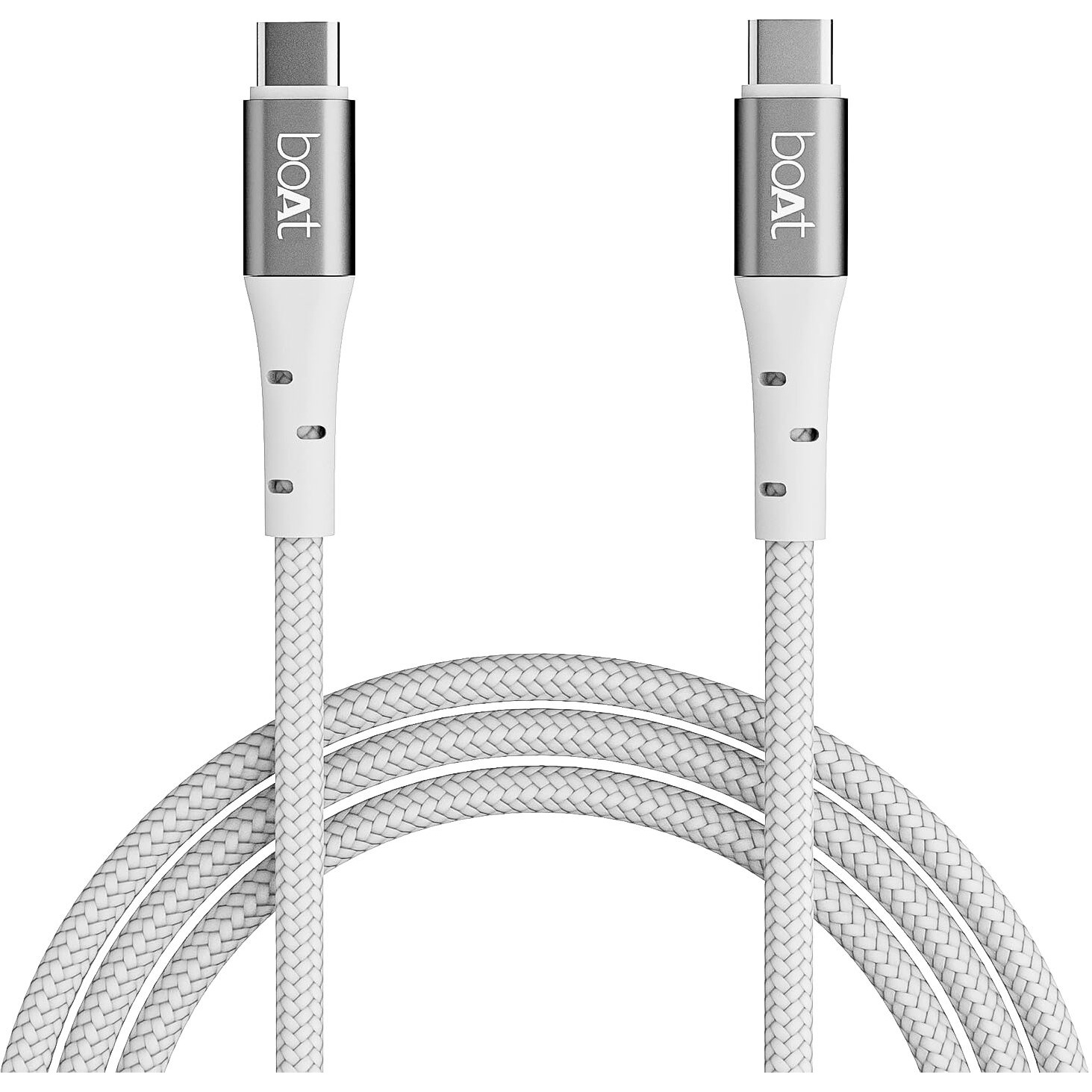 boAt Type-C C300 Tangle-Free, Sturdy Cable w/ 60W/3A PD Fast Charging, Compatible w/Xiaomi, Oneplus, Samsung, Vivo & Oppo, 480 Mbps Data Transmission Speed, Nylon Braided Skin & 1.5m Length(White)