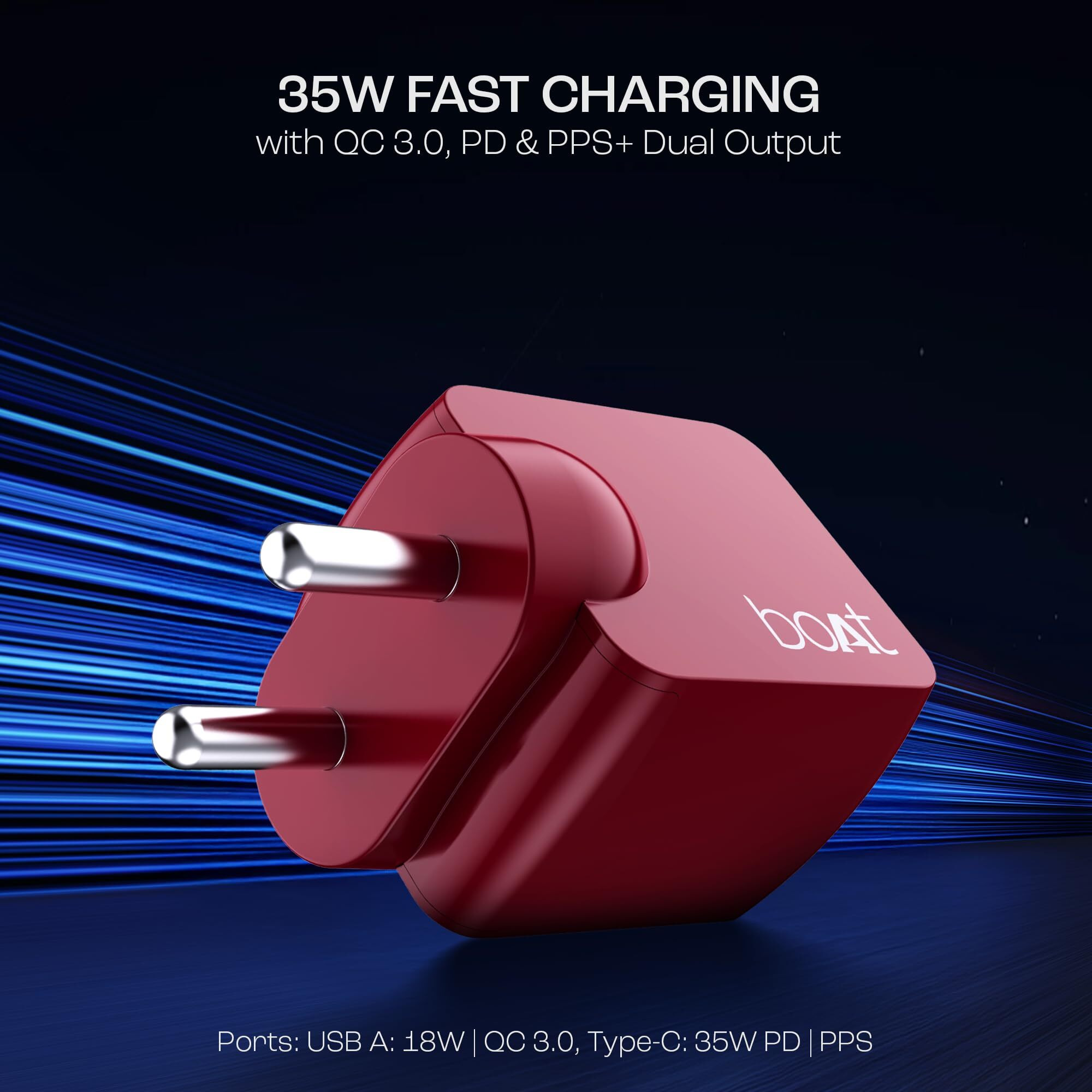 boAt Dual Port QC-PD 24W Fast Car Charger with 24W Fast PD Charging & 18W QC Charging Compatible with All Smartphones, Tablets & Laptops (Free Type C to Type C Cable)