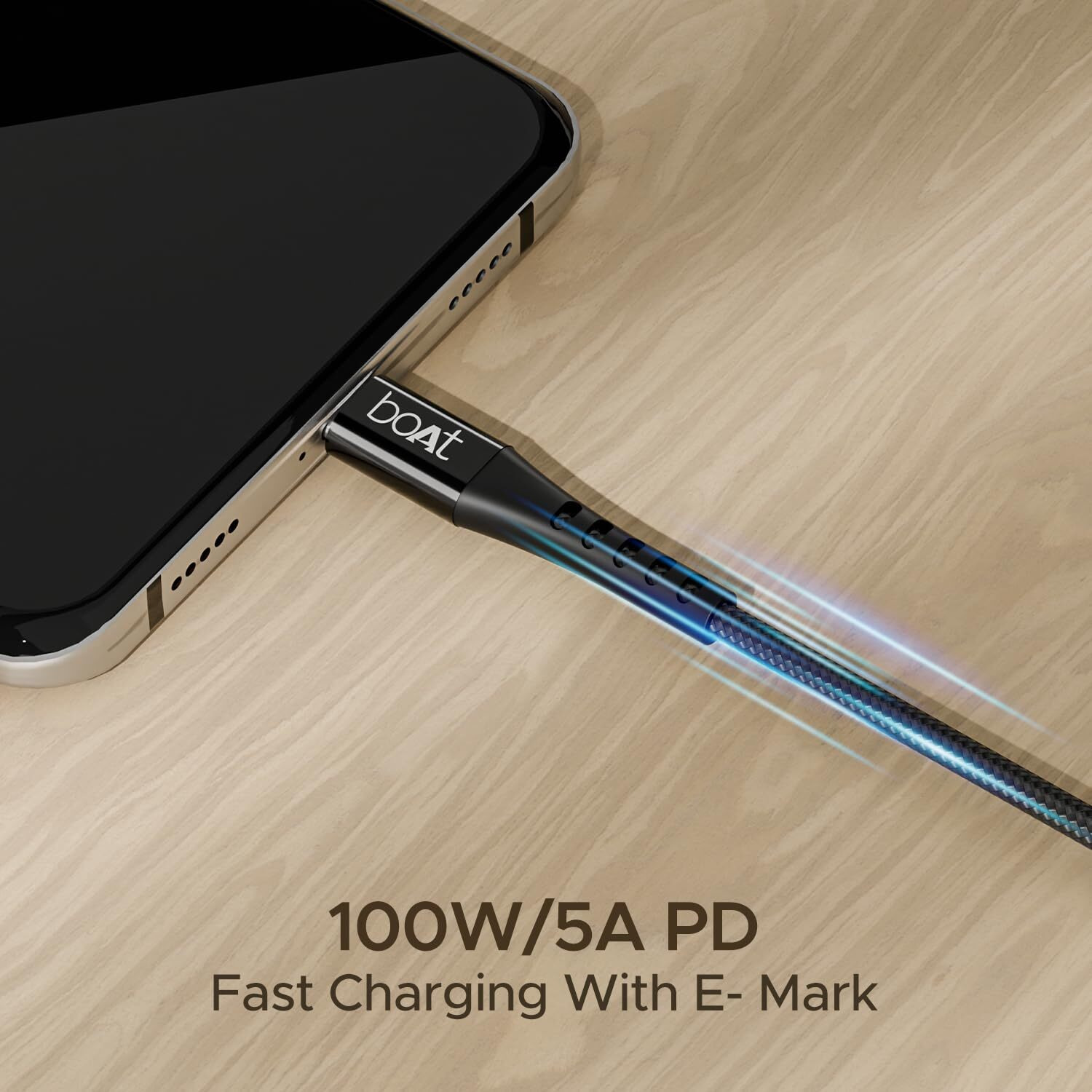 boAt Type-C C600 Tangle-Free, Sturdy Cable w/ 100W/5A Fast Charging & 10Gbps Data Transmission, 10000+ Bends Lifespan and Extended 1.5m Length,Compatible w/Xiaomi, Oneplus, Samsung, Vivo & Oppo(Black)