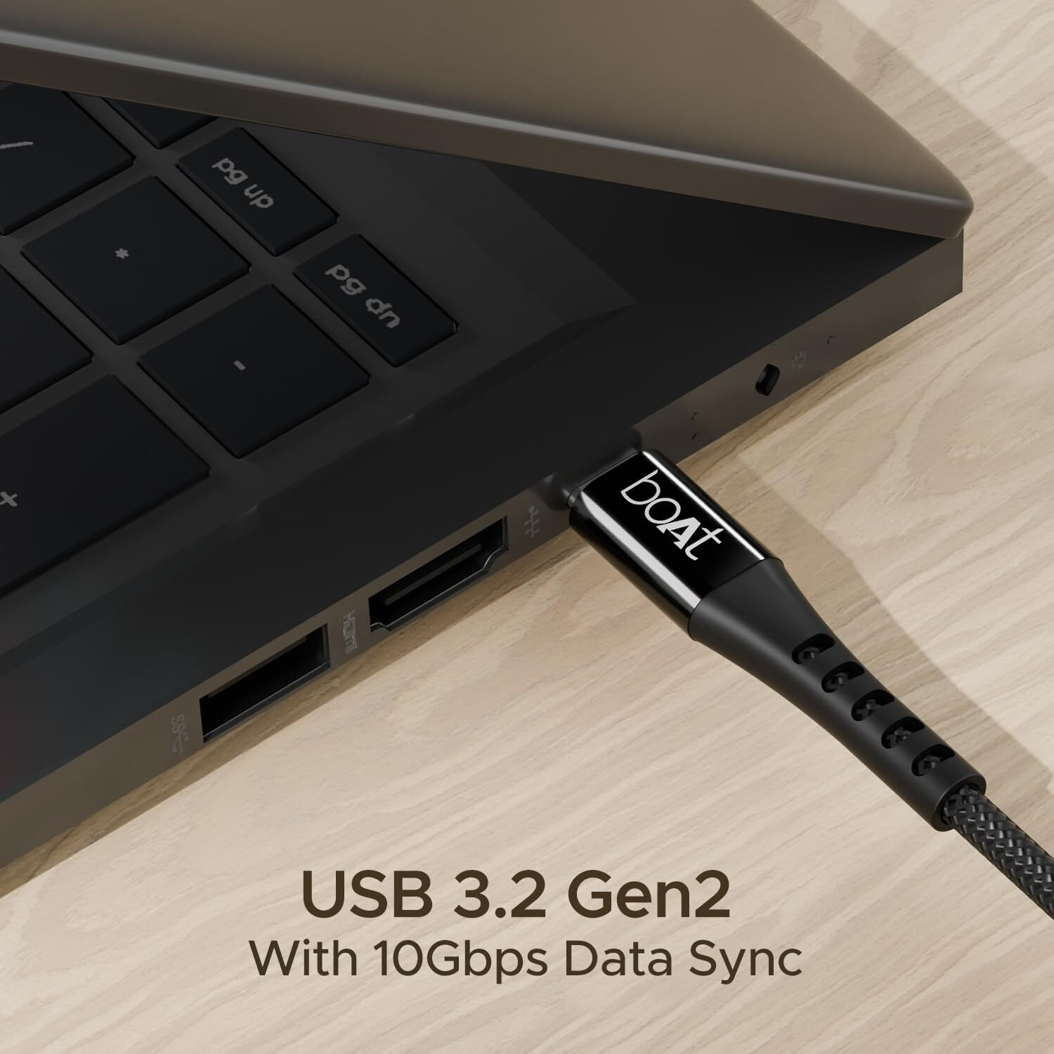 boAt Type-C C600 Tangle-Free, Sturdy Cable w/ 100W/5A Fast Charging & 10Gbps Data Transmission, 10000+ Bends Lifespan and Extended 1.5m Length,Compatible w/Xiaomi, Oneplus, Samsung, Vivo & Oppo(Black)