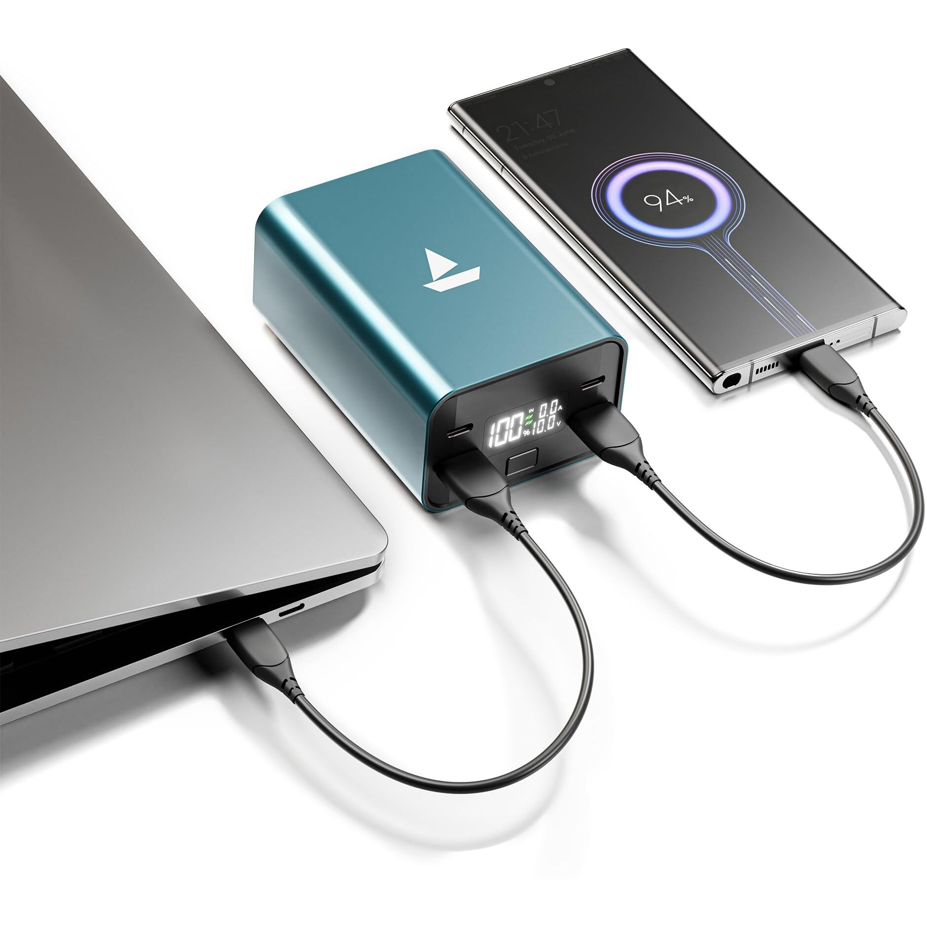 boAt EnergyShroom PB600 PowerPulse 27000mAh Power Bank| 160W Total Output, 2xUSB-C (2-Way Port), 2xUSB-A Port, 100W Type-C to C Cable, Compatible w/Laptop, Smartphone, Tablets Earphone,Watch(Gunmetal)