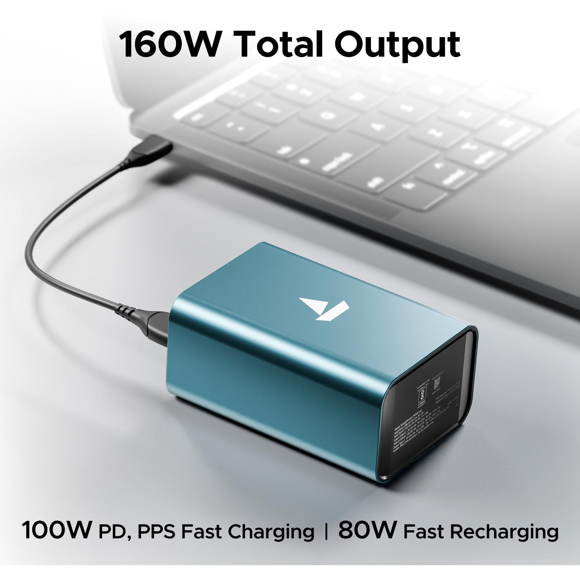 boAt EnergyShroom PB600 PowerPulse 27000mAh Power Bank| 160W Total Output, 2xUSB-C (2-Way Port), 2xUSB-A Port, 100W Type-C to C Cable, Compatible w/Laptop, Smartphone, Tablets Earphone,Watch(Gunmetal)