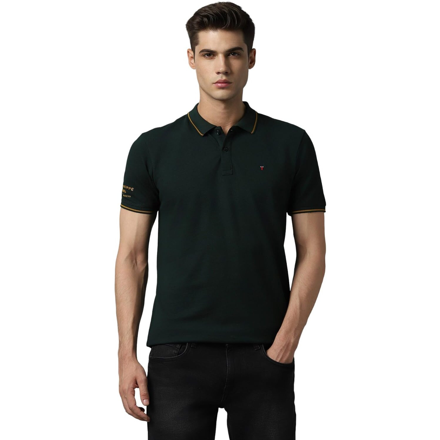 Louis Philippe Men's Solid Slim Fit T-Shirt (LRKPCSLFC86350_Green