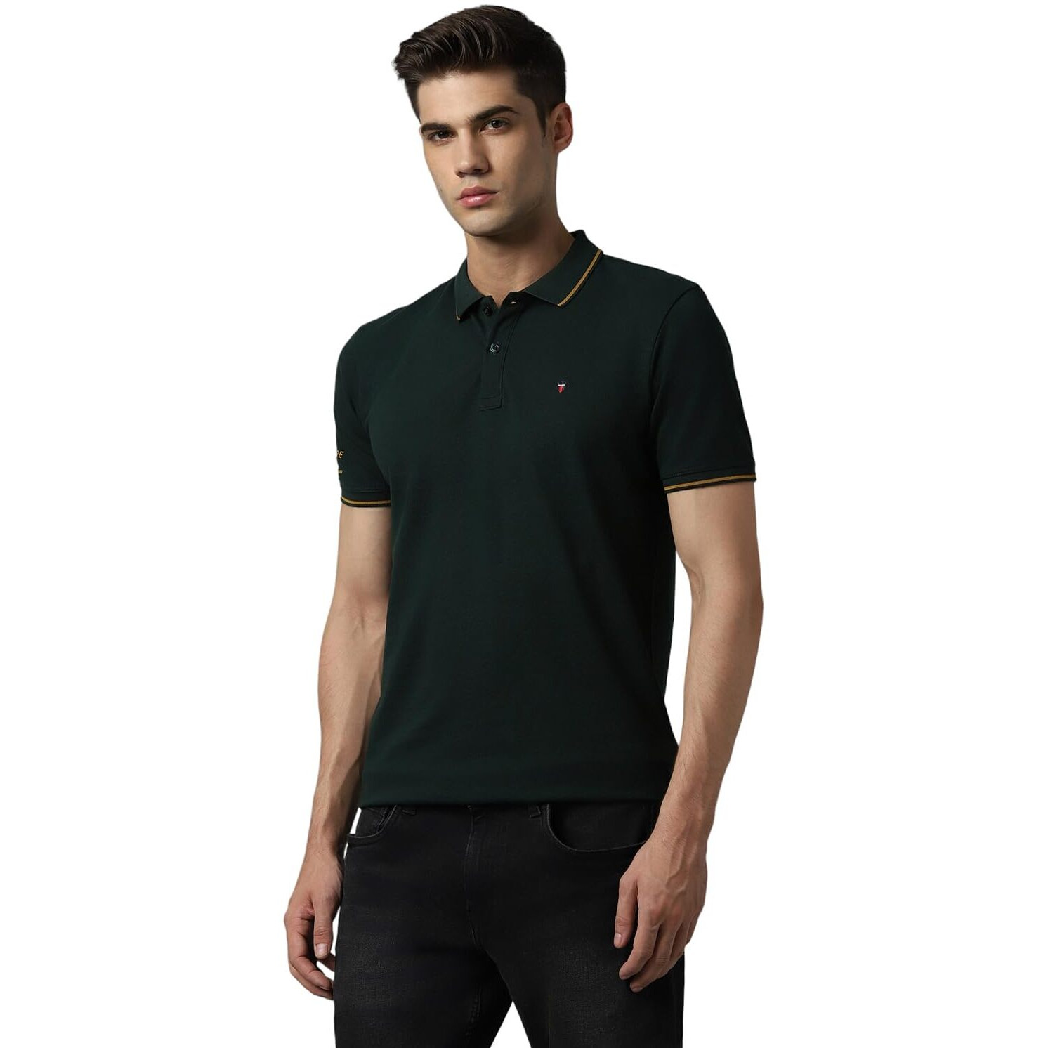 Louis Philippe Men's Solid Slim Fit T-Shirt (LRKPCSLFC86350_Green