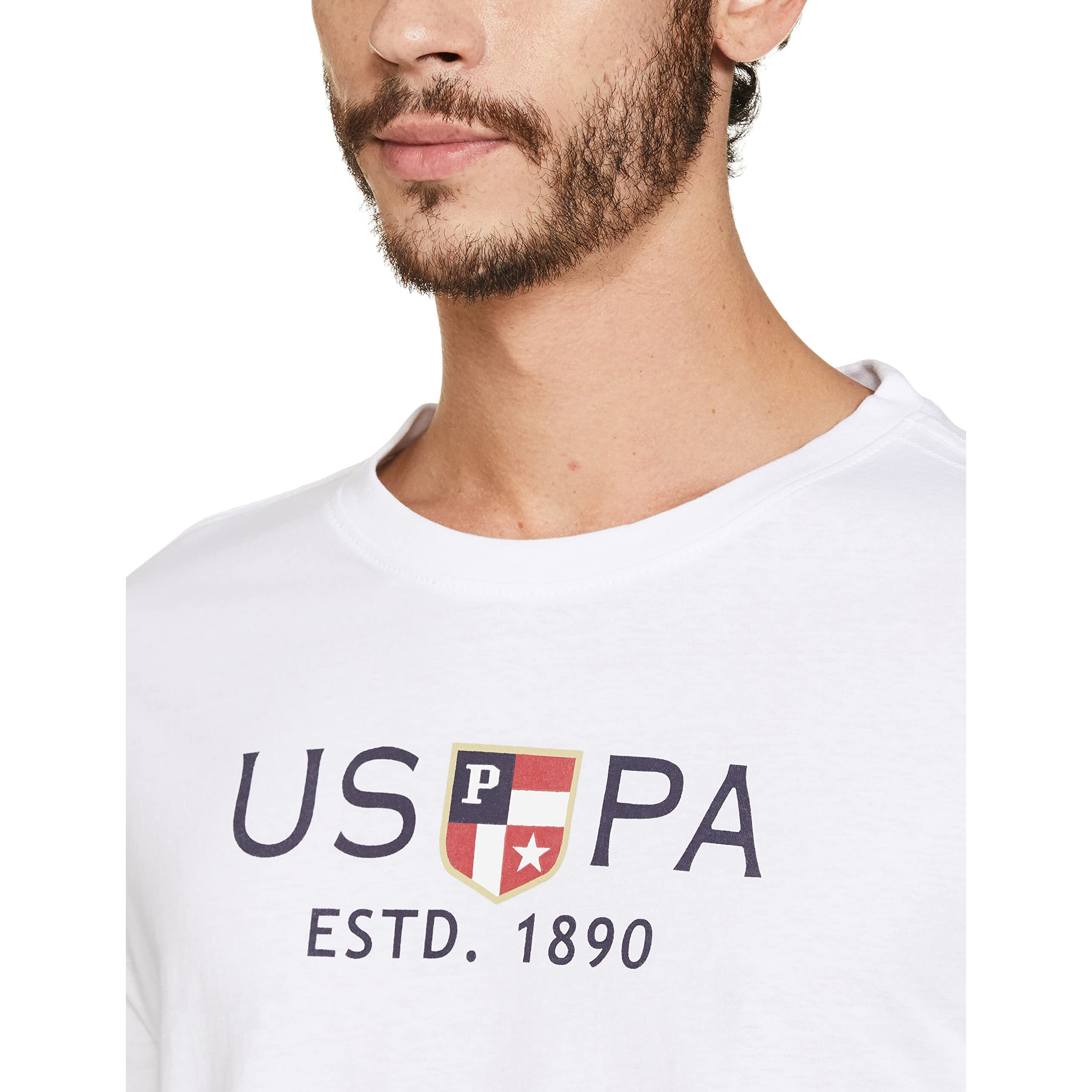 U.S. POLO ASSN. Mens Half Sleeve Round Neck Slim Fit T Shirts (Ustshs1374_White_L)