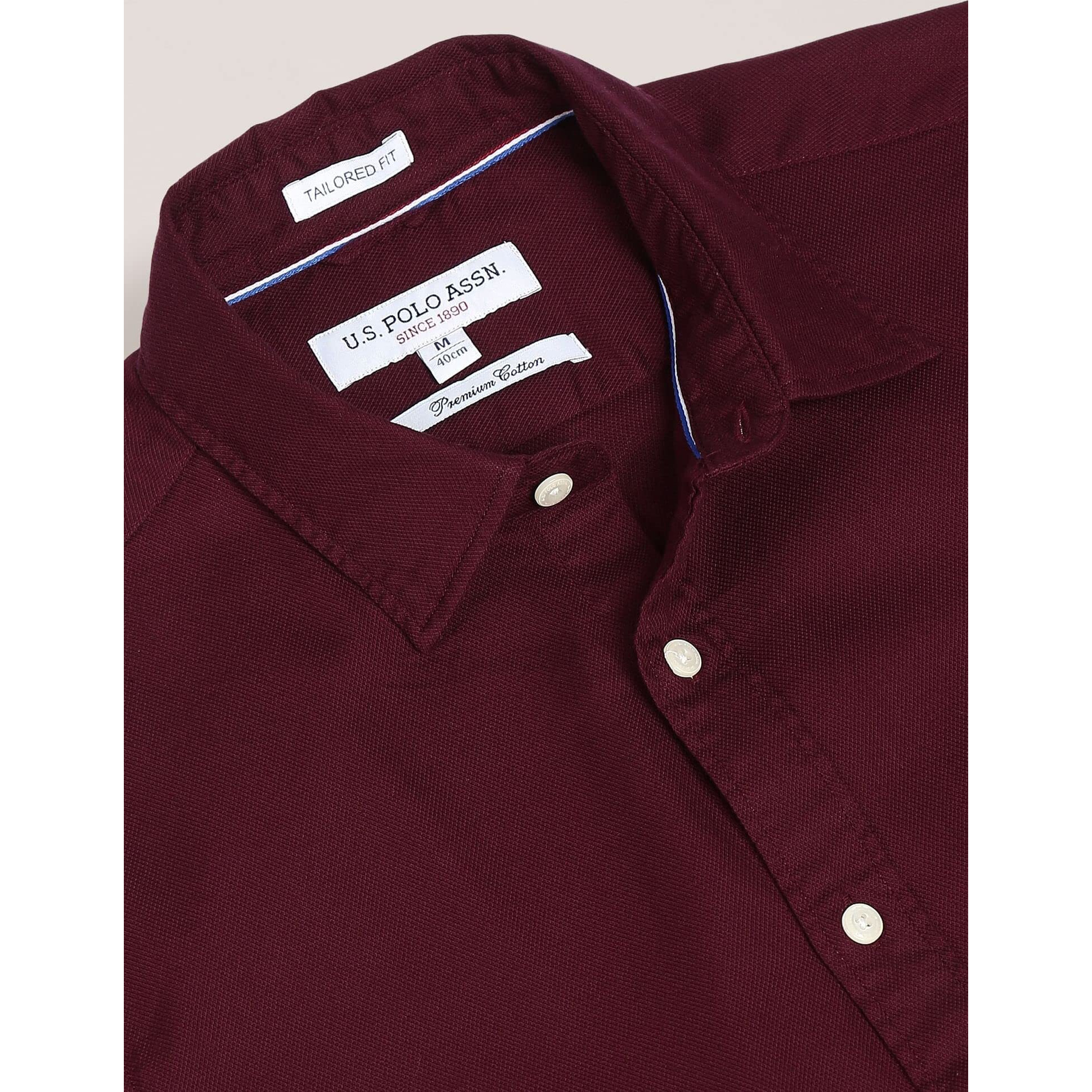 U.S. POLO ASSN. Mens Solid Dobby Fs Regular Fit Shirts (Usshtfx0005_Wine_L)
