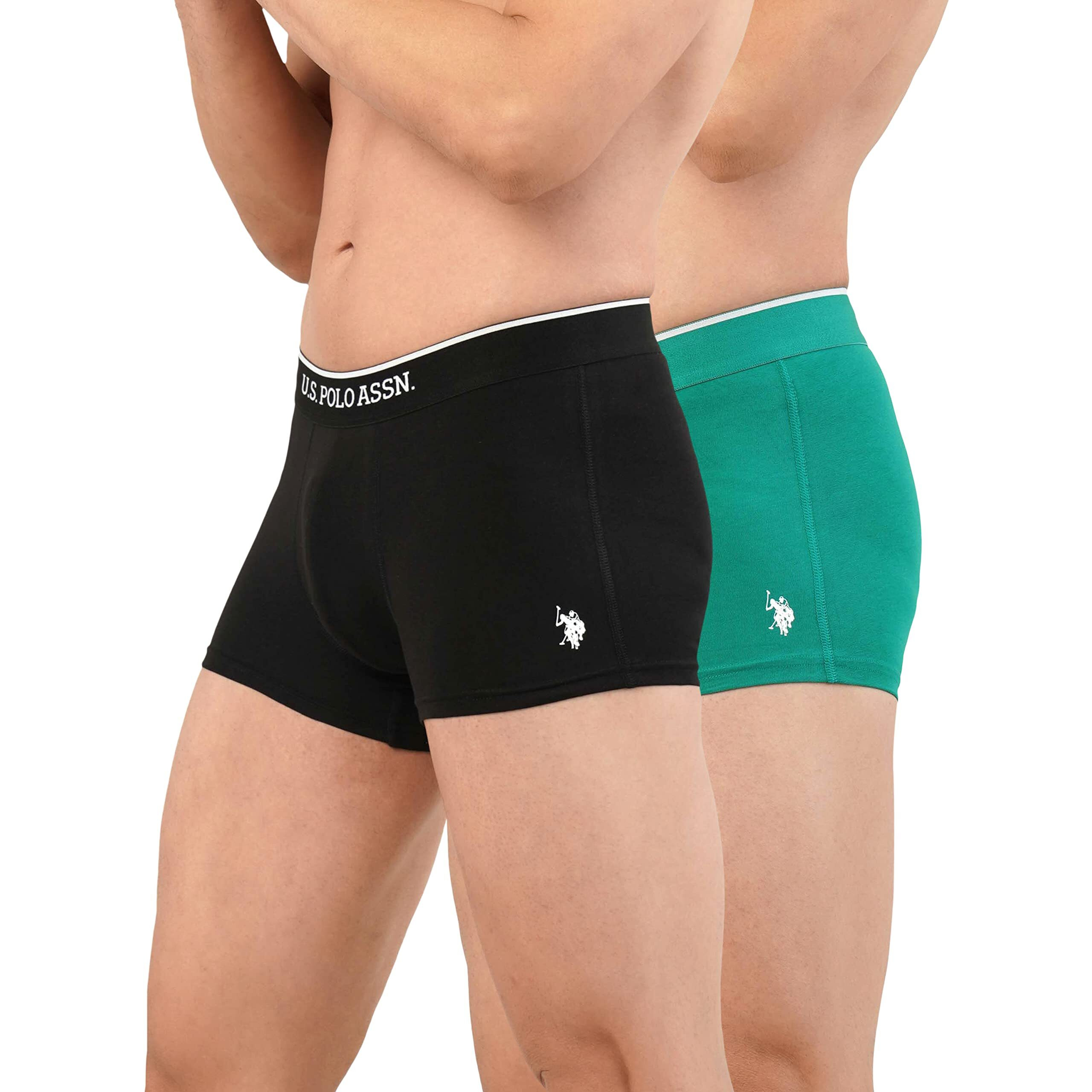 U.S. POLO ASSN. Men Cotton Stretch Antibacterial Et004 Trunks - Pack of 2 (Black/Bosphorous M)
